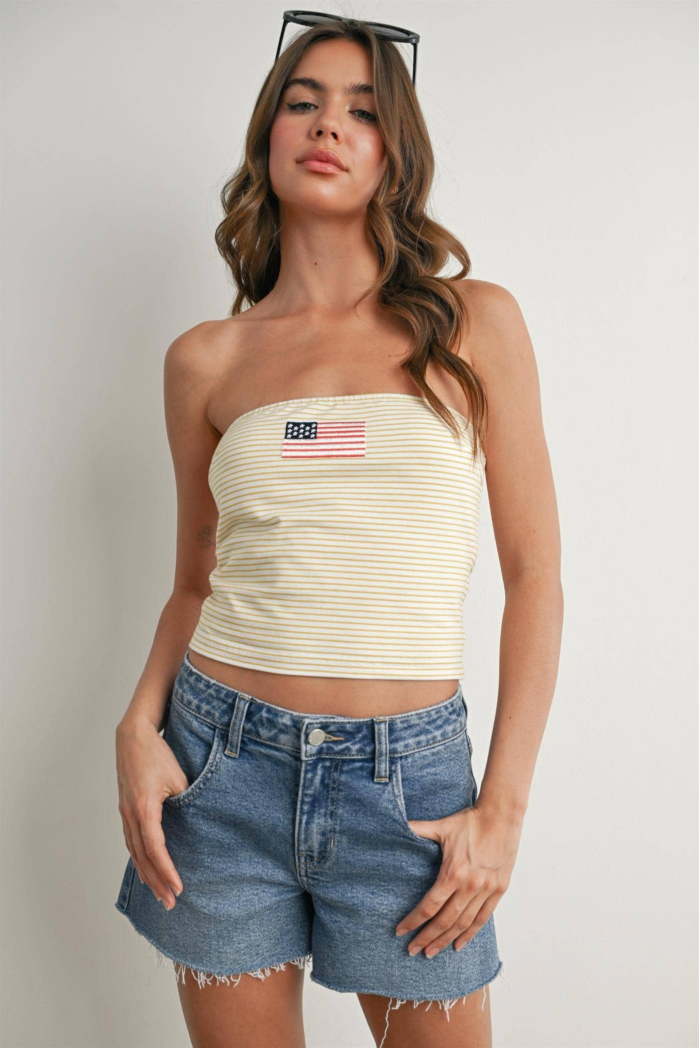 Stars and Stripes Tube Top - BMT7755: IVORY / YELLOW / M
