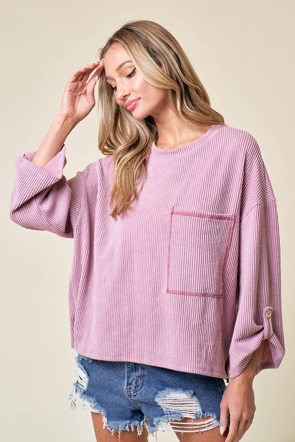 LMT4101-Celine Long Sleeve Top: LIGHT BLUE /