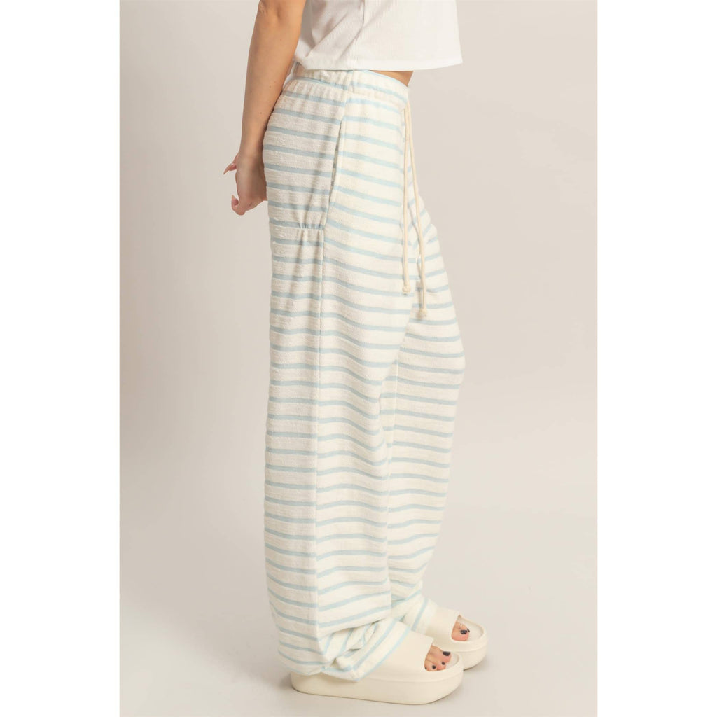 Striped Loop Terry Wide-Leg Pants: BLACK / S-M-L(2-2-2)