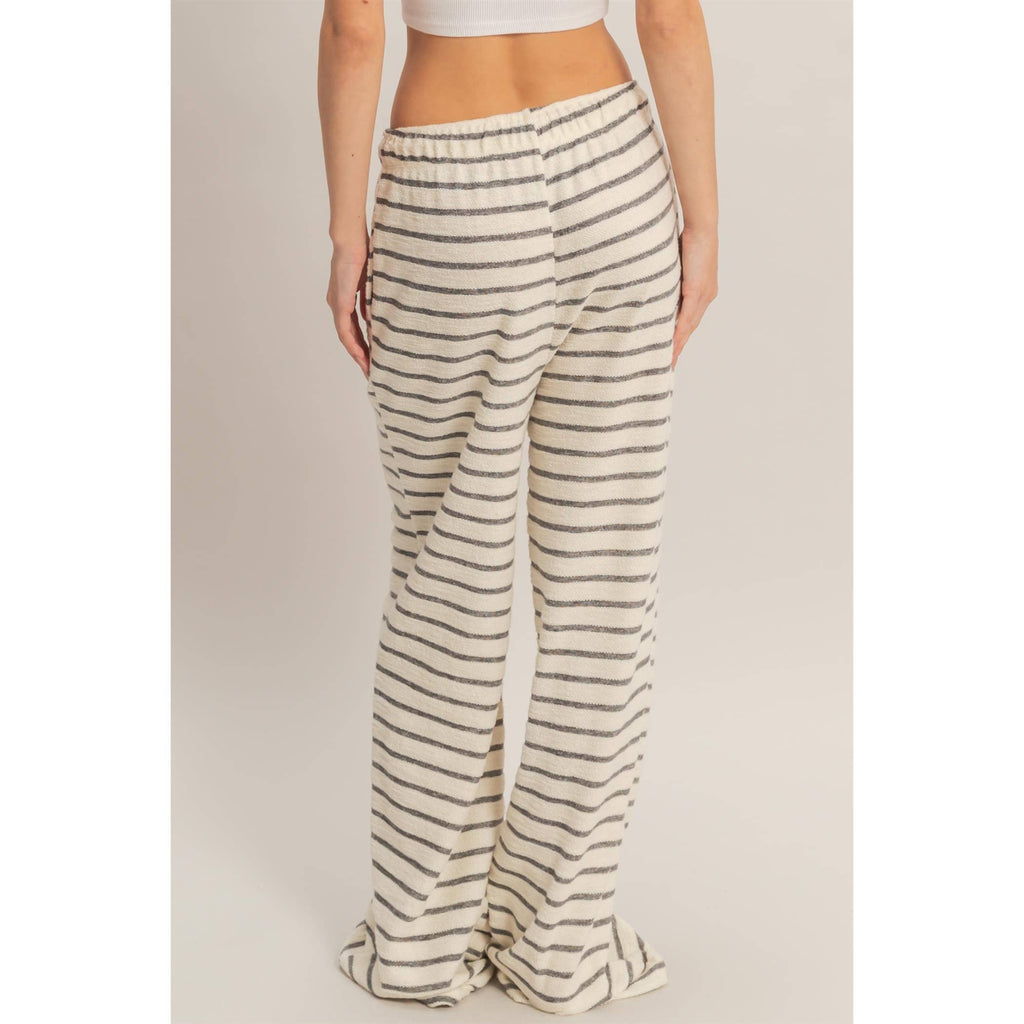 Striped Loop Terry Wide-Leg Pants: BLACK / S-M-L(2-2-2)