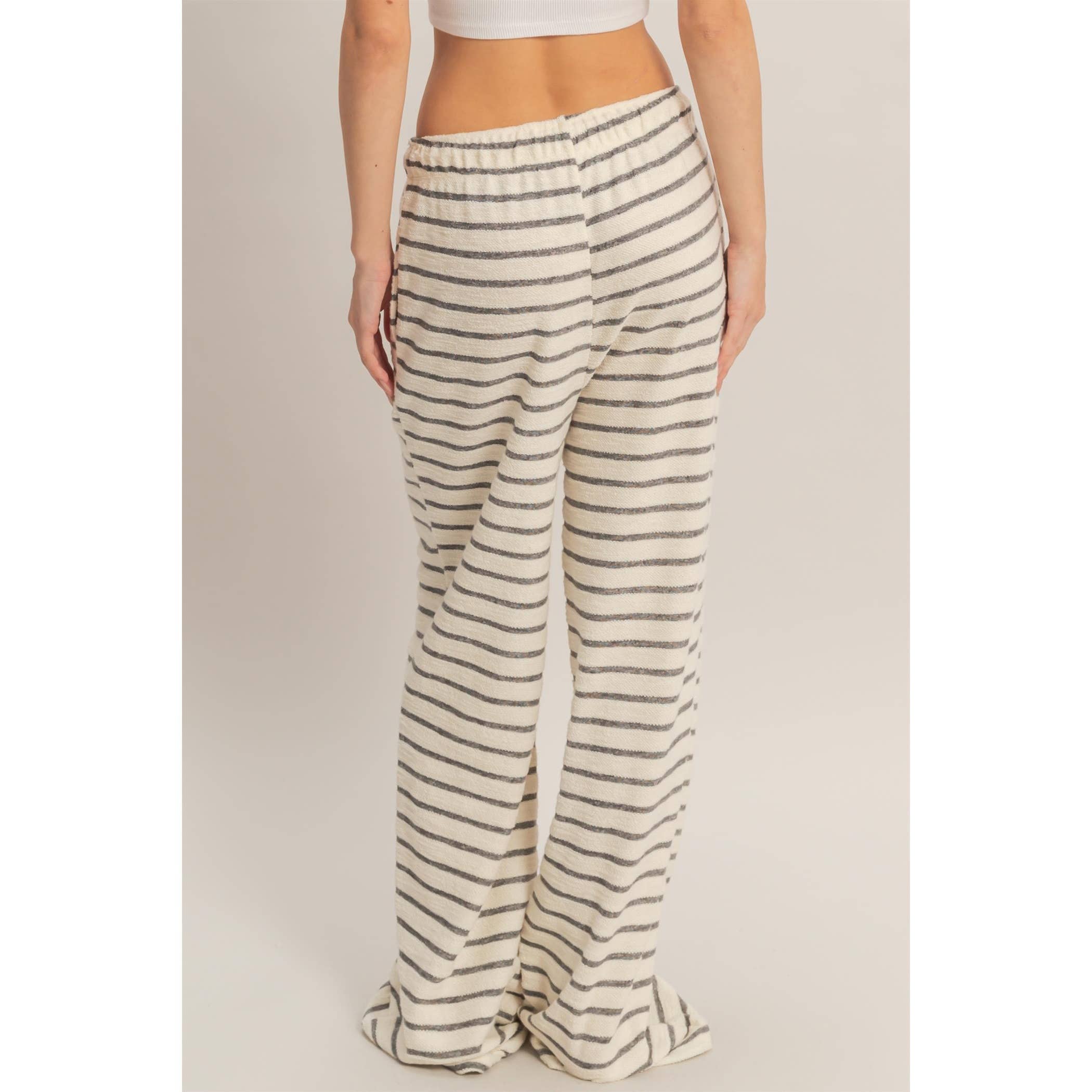 Striped Loop Terry Wide-Leg Pants: BLACK / S-M-L(2-2-2)
