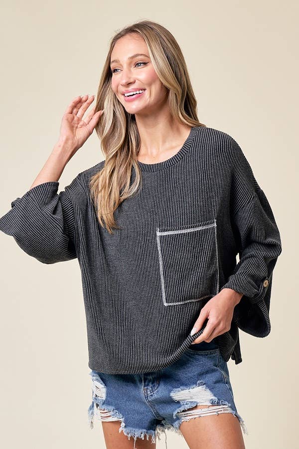 LMT4101-Celine Long Sleeve Top: LIGHT BLUE /