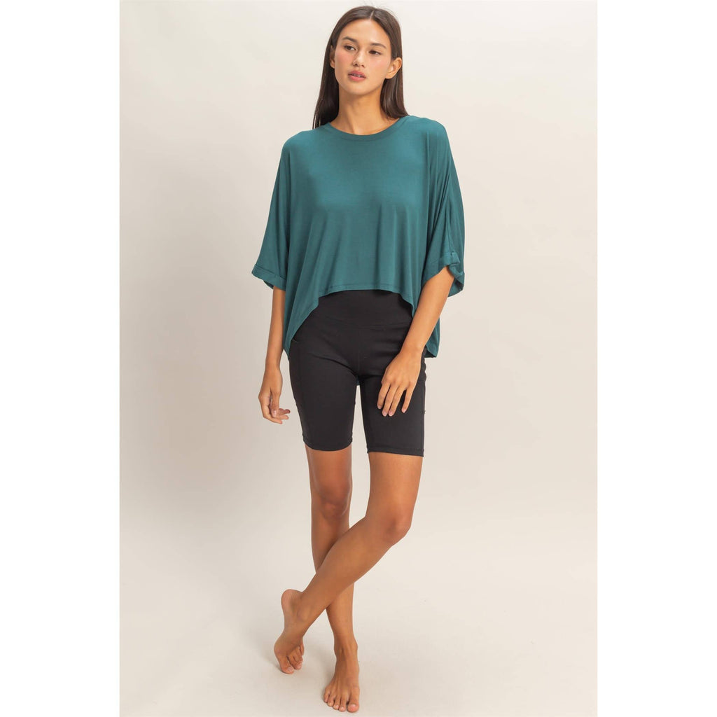Relaxed High-Low Batwing Sleeve Top: BLACK / S-M-L(2-2-2)