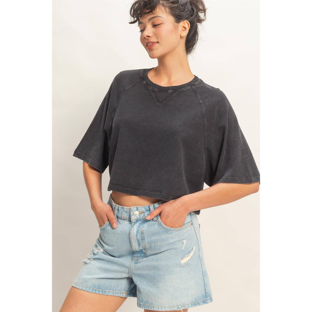 Mineral Washed Cropped Tee: NAVY / S-M-L(2-2-2)
