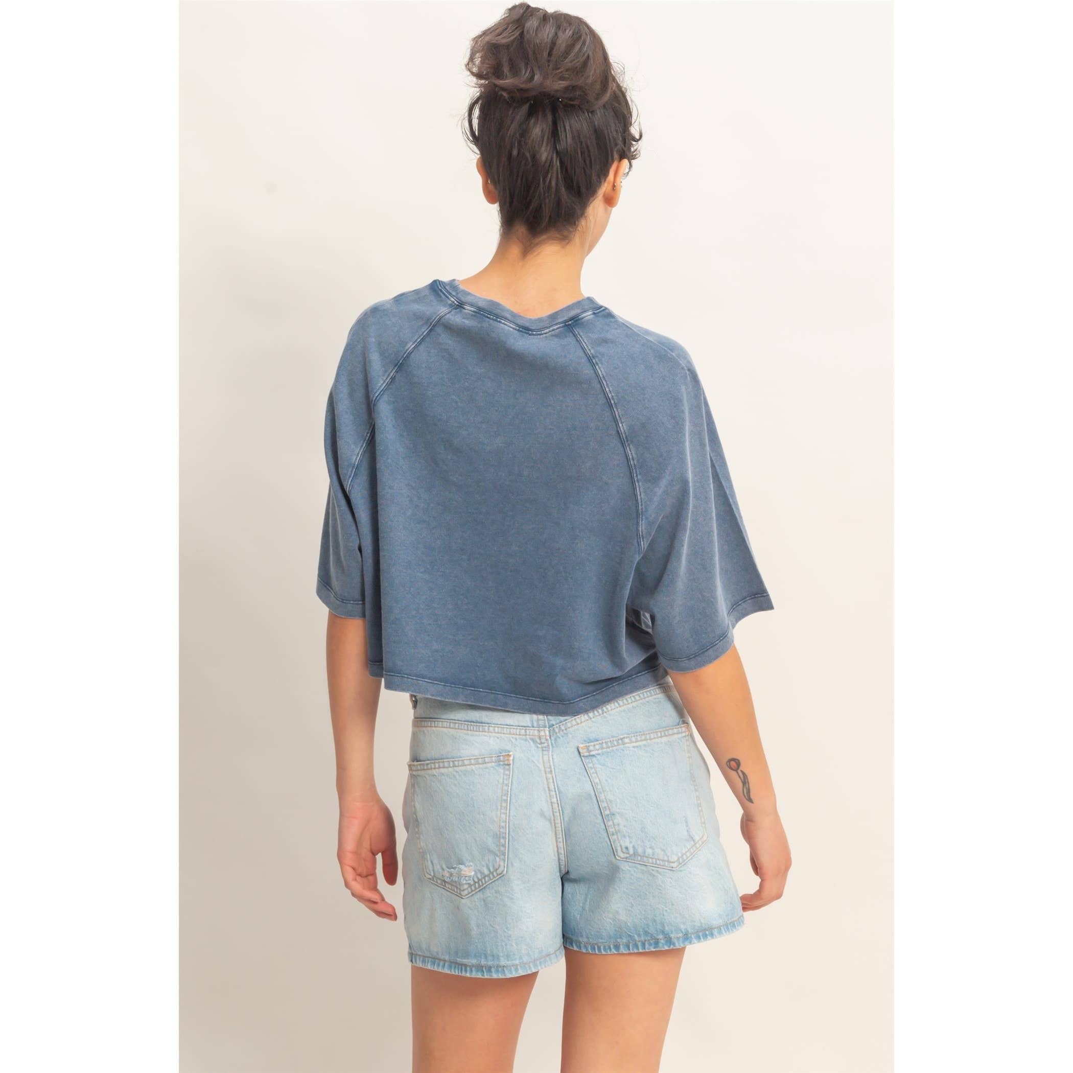 Mineral Washed Cropped Tee: NAVY / S-M-L(2-2-2)