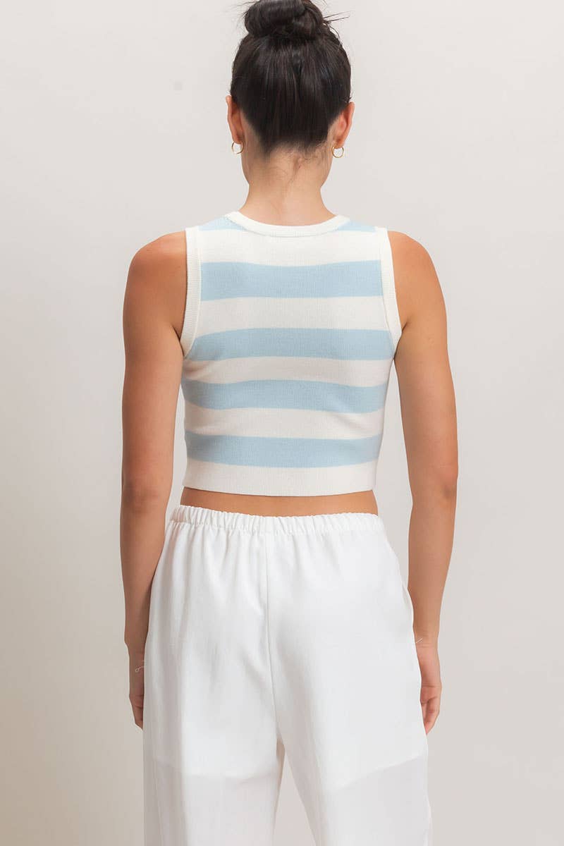 Striped Crop Tank Knit Top: CHOCOLATE / S-M-L(2-2-2)