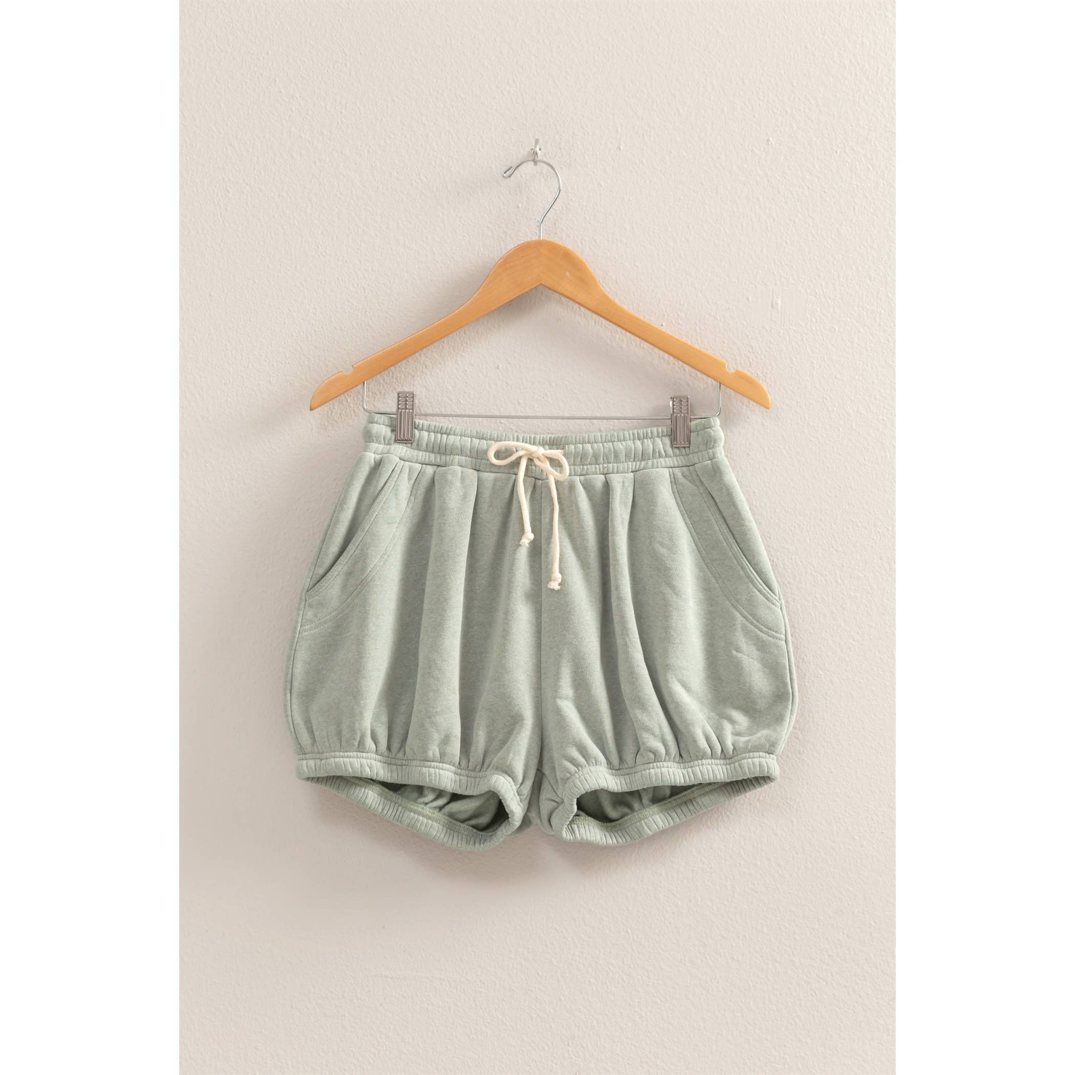 Drawstring Waist Bubbled Hem Shorts: SUNFLOWER / S-M-L(2-2-2)