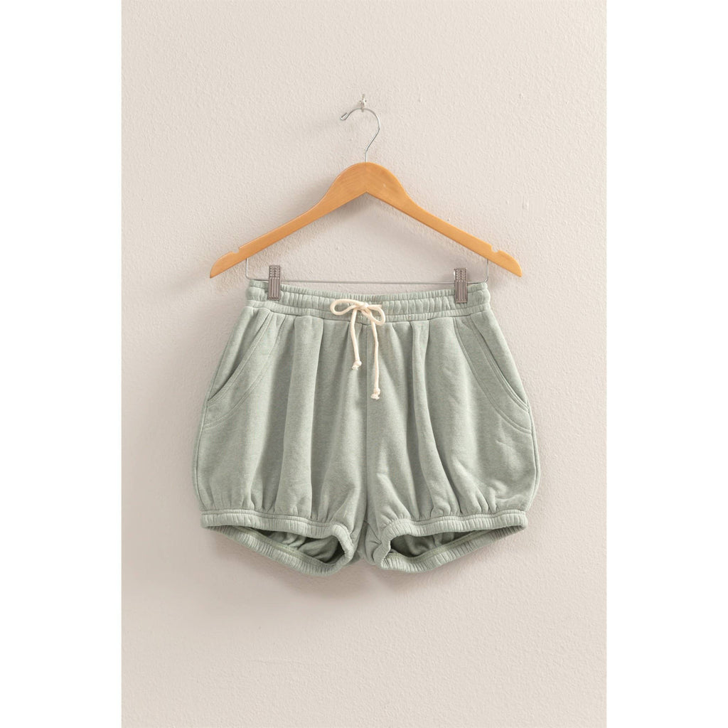 Drawstring Waist Bubbled Hem Shorts: SOFT PINK / S-M-L(2-2-2)