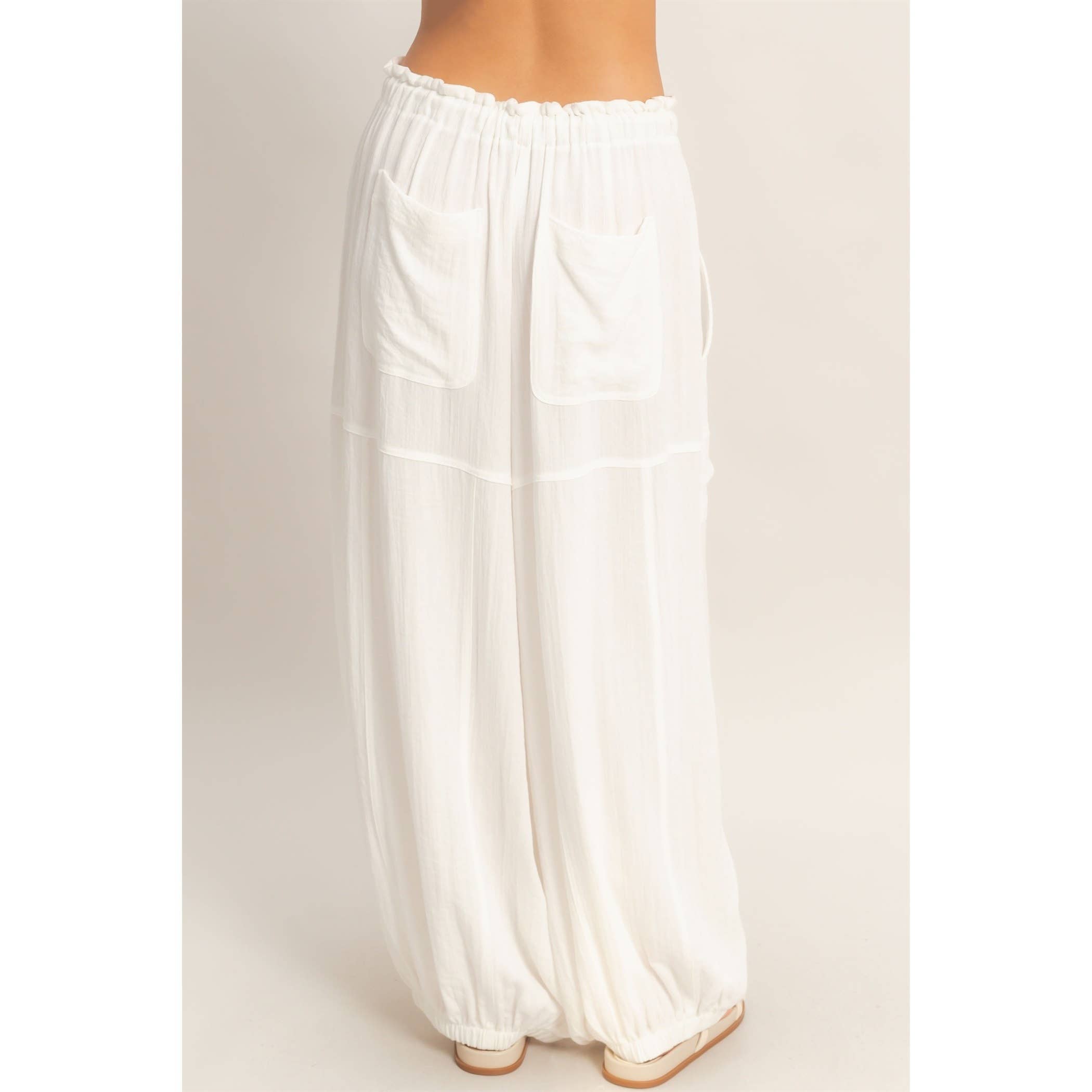 Elastic Hem Drawstring Pants: DUSTY SAGE / S-M-L(2-2-2)