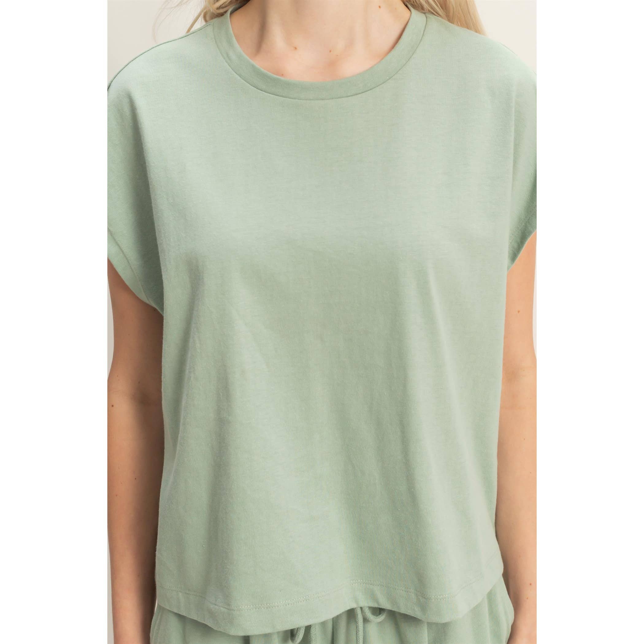 Cap Sleeve Boxy Top And Shorts Set: SAGE GREEN / S-M-L(2-2-2)