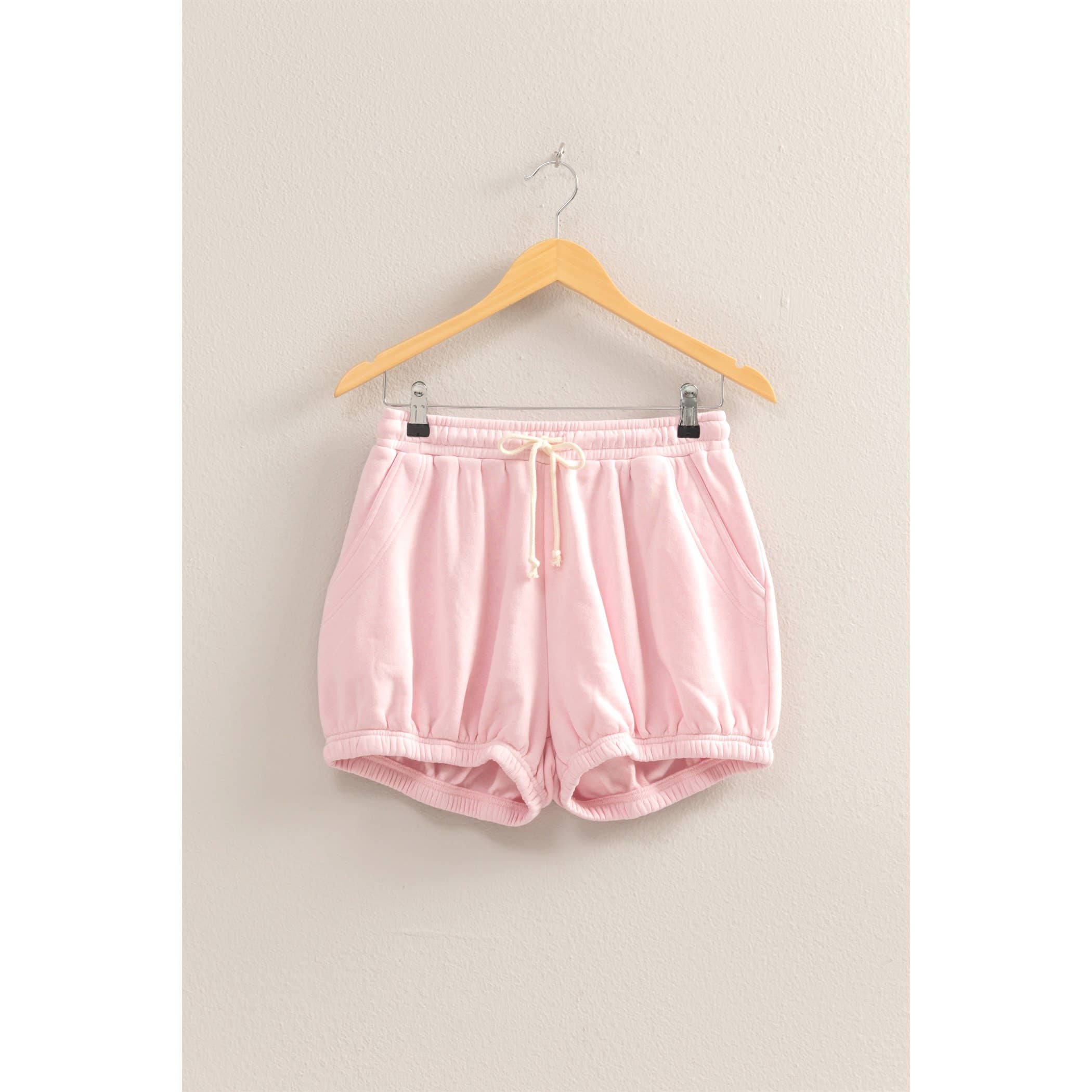 Drawstring Waist Bubbled Hem Shorts: SUNFLOWER / S-M-L(2-2-2)