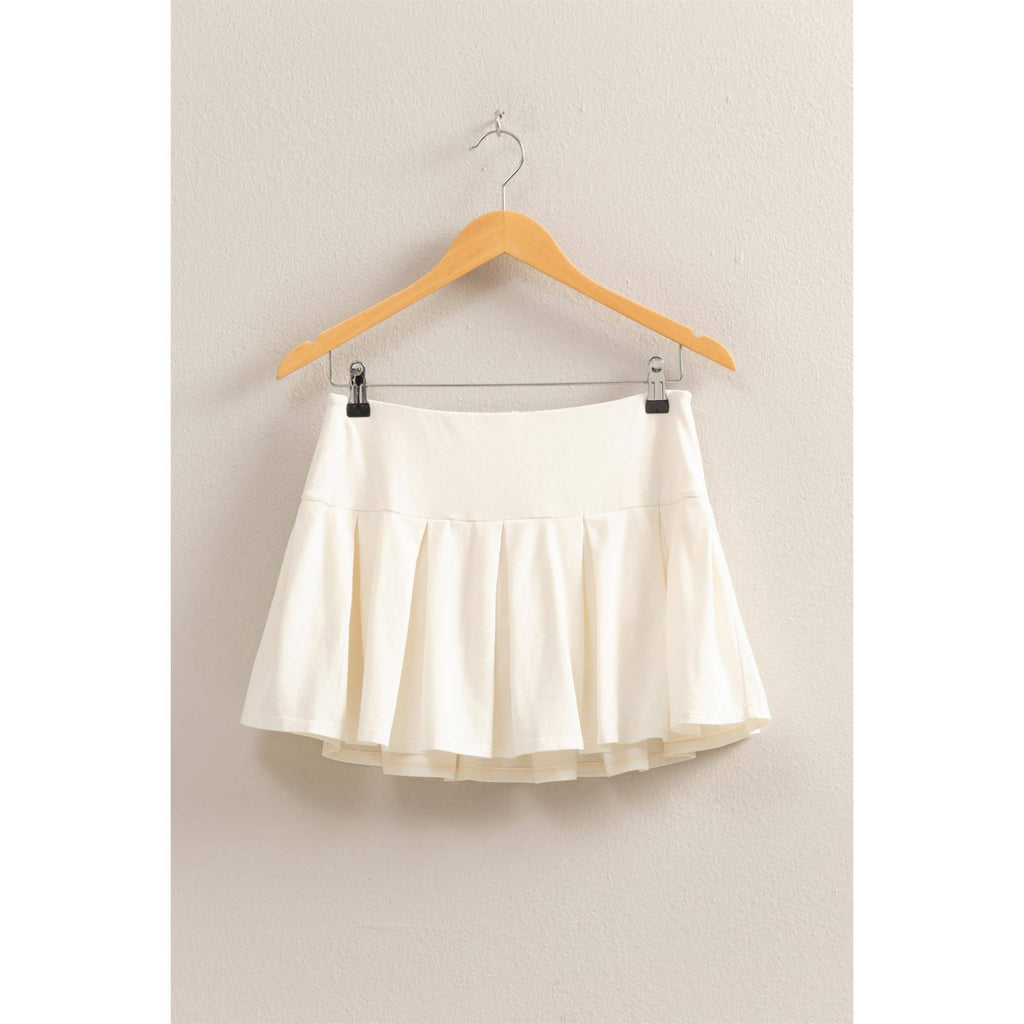 Mid Rise Pleated Mini Skort: DUSTY INDIGO / S-M-L(2-2-2)
