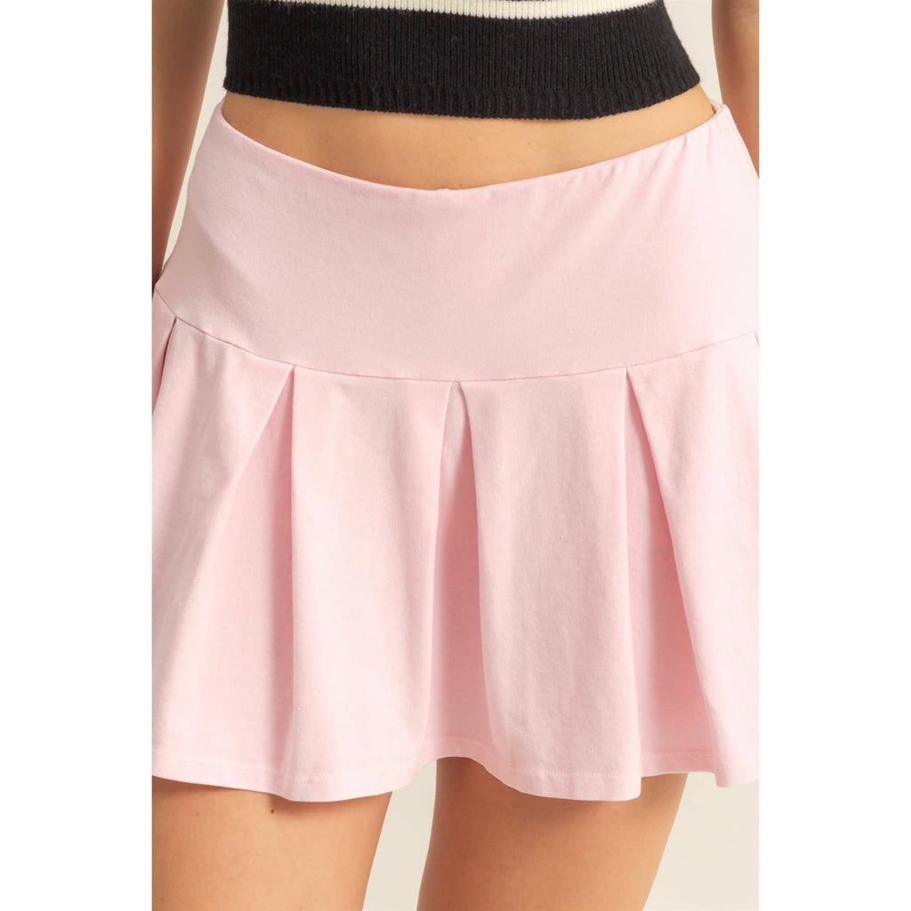 Mid Rise Pleated Mini Skort: DUSTY INDIGO / S-M-L(2-2-2)