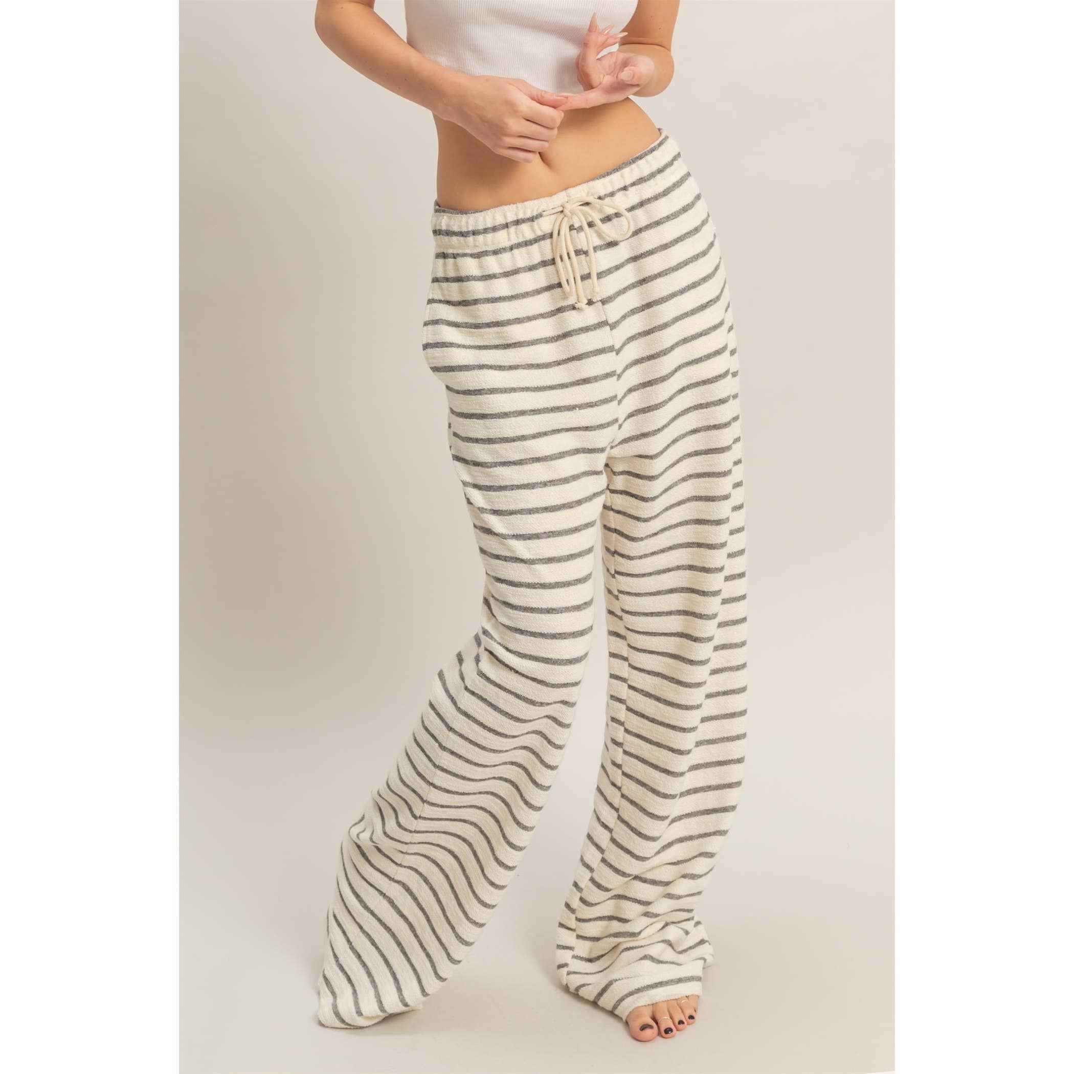 Striped Loop Terry Wide-Leg Pants: BLACK / S-M-L(2-2-2)