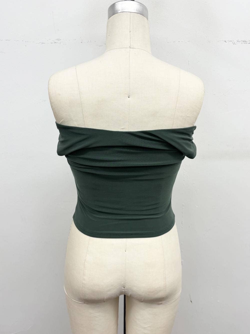 Off Shoulder Ruched ITY Crop Top: Olive / XL