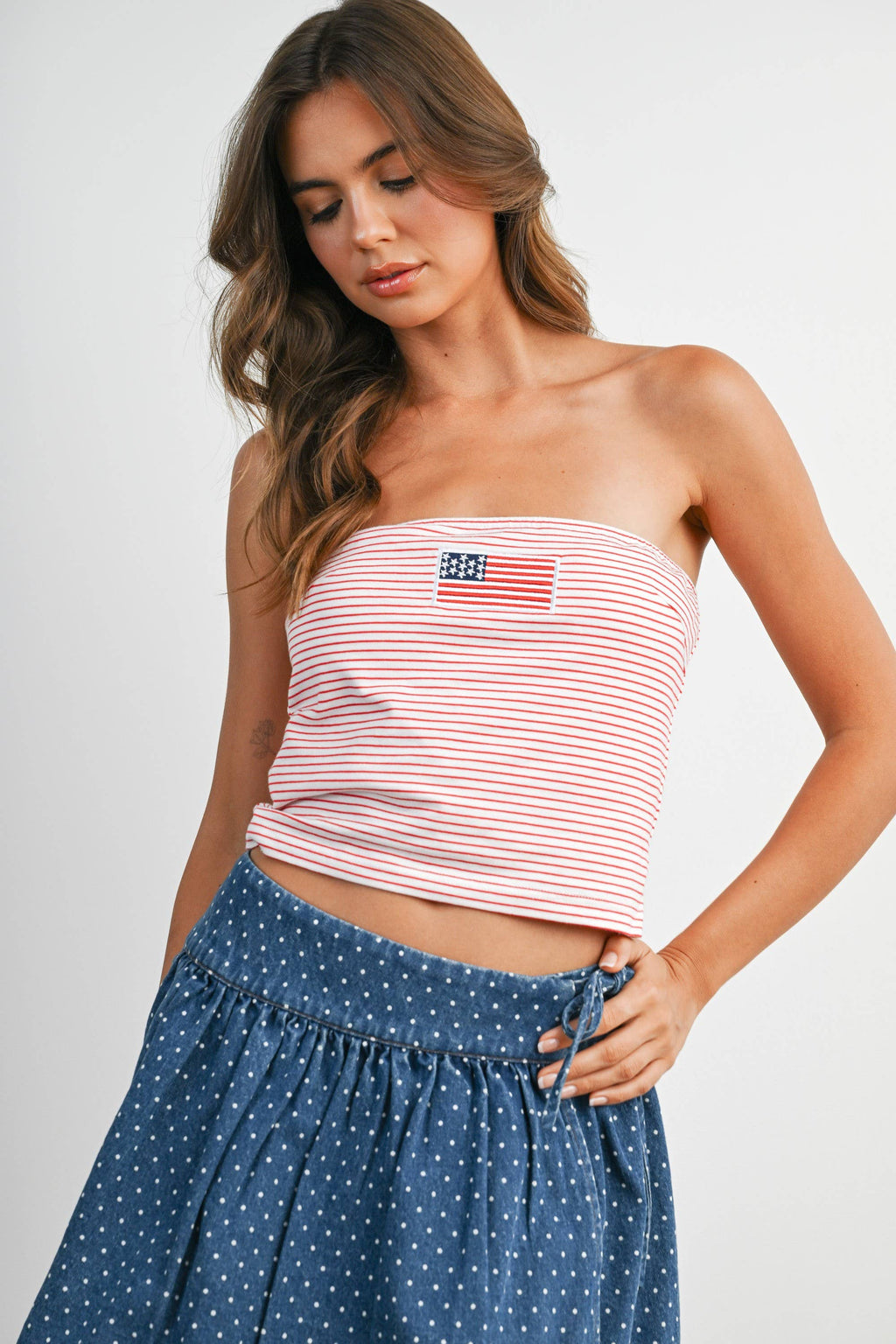 Stars and Stripes Tube Top - BMT7755: IVORY / YELLOW / L