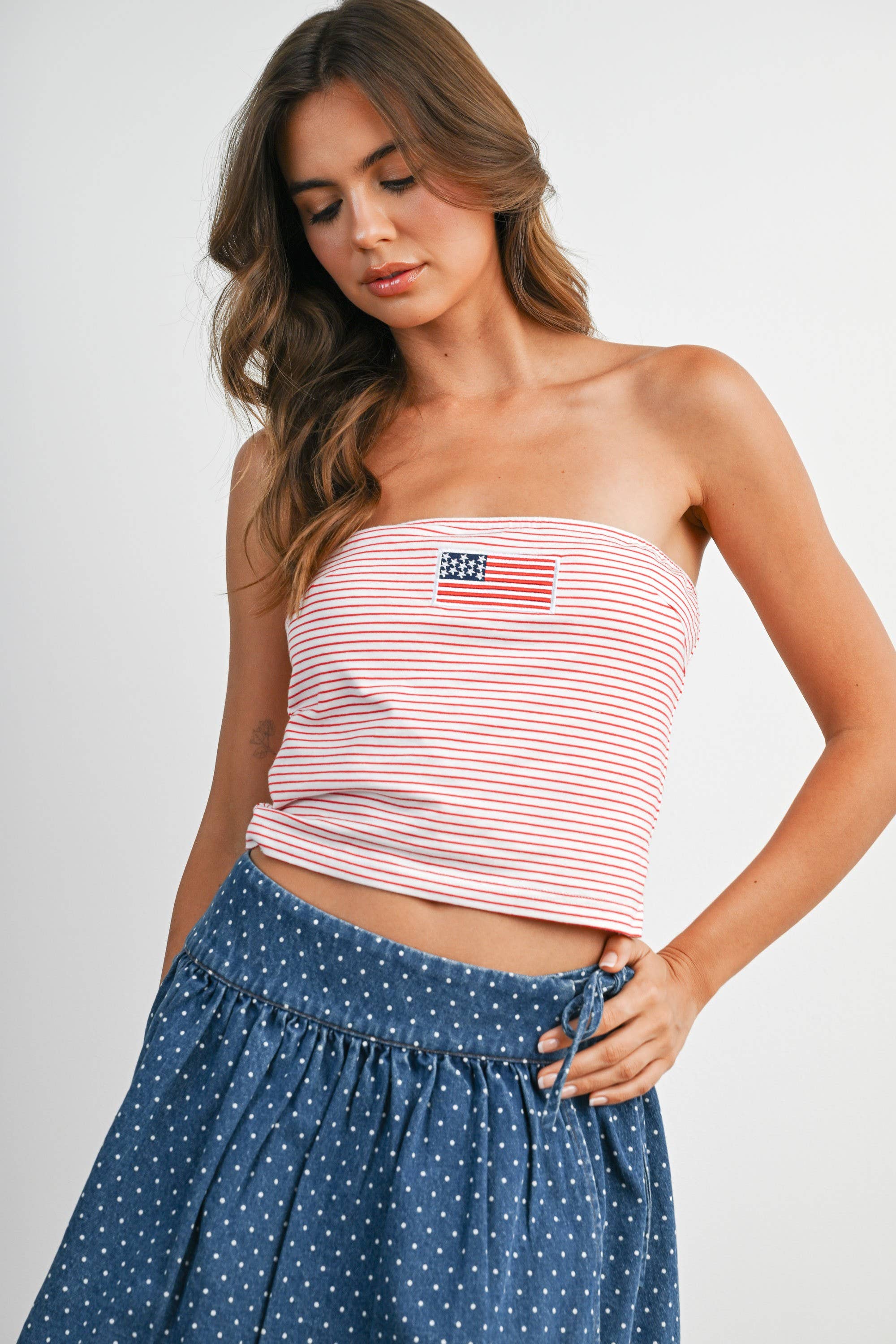 Stars and Stripes Tube Top - BMT7755: IVORY / YELLOW / M