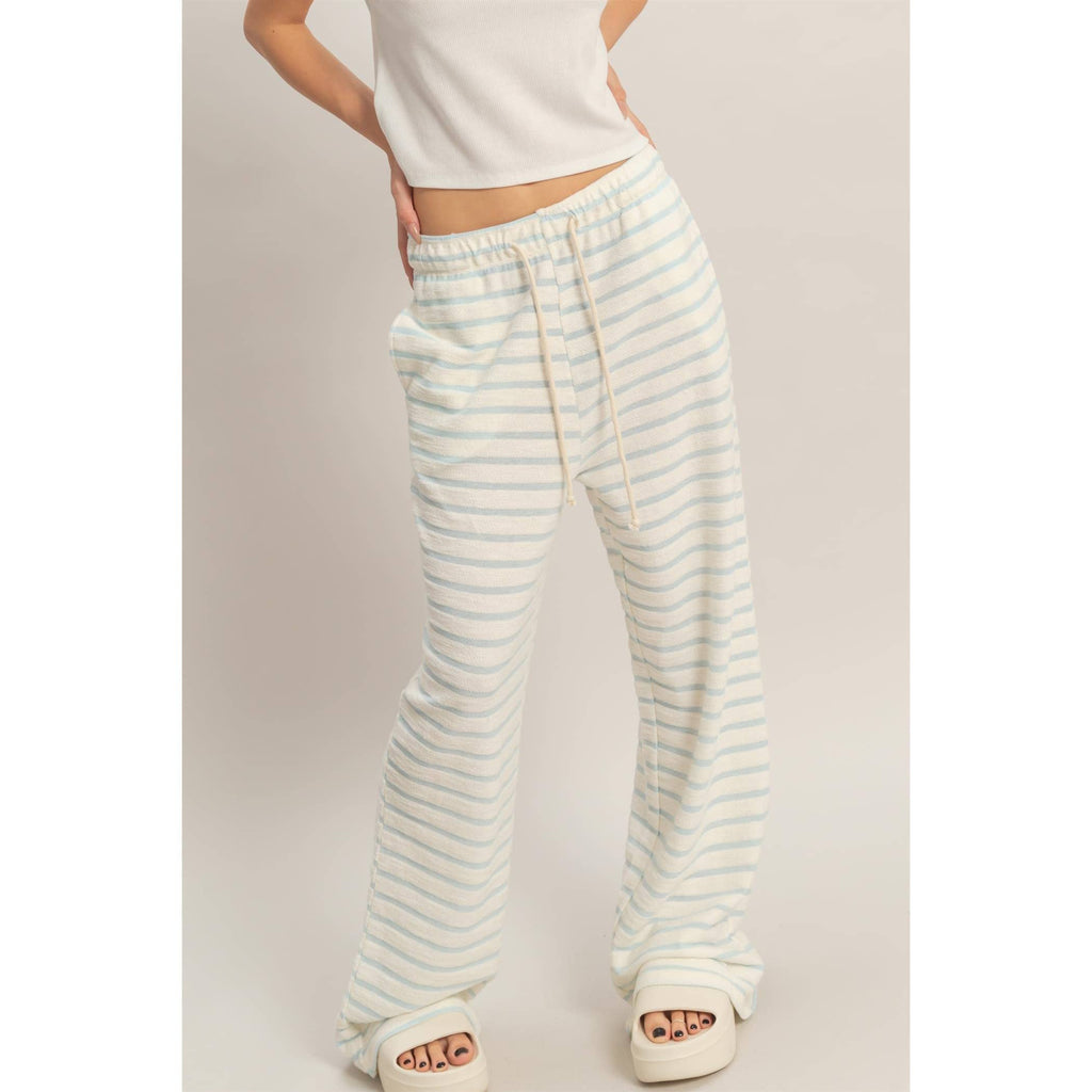 Striped Loop Terry Wide-Leg Pants: BLACK / S-M-L(2-2-2)