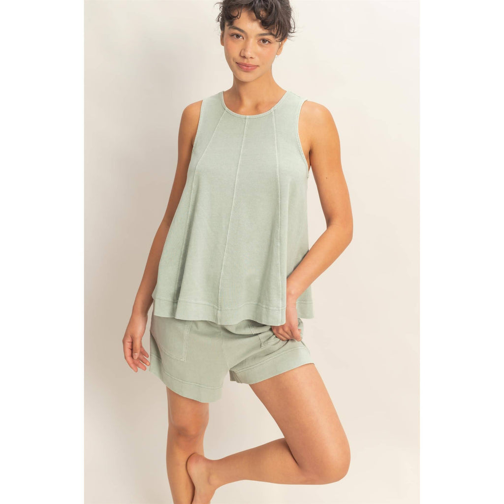 Sleeveless Round Neck Top & Shorts Set: DUSTY PURPLE / S-M-L(2-2-2)