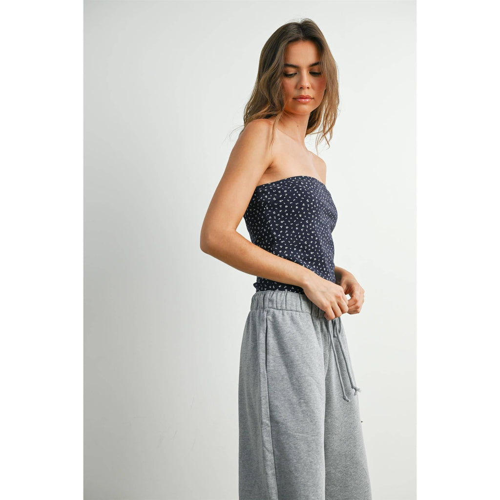 Floral Print Sleeveless Tube Top - BMT7942: NAVY MULTI / M