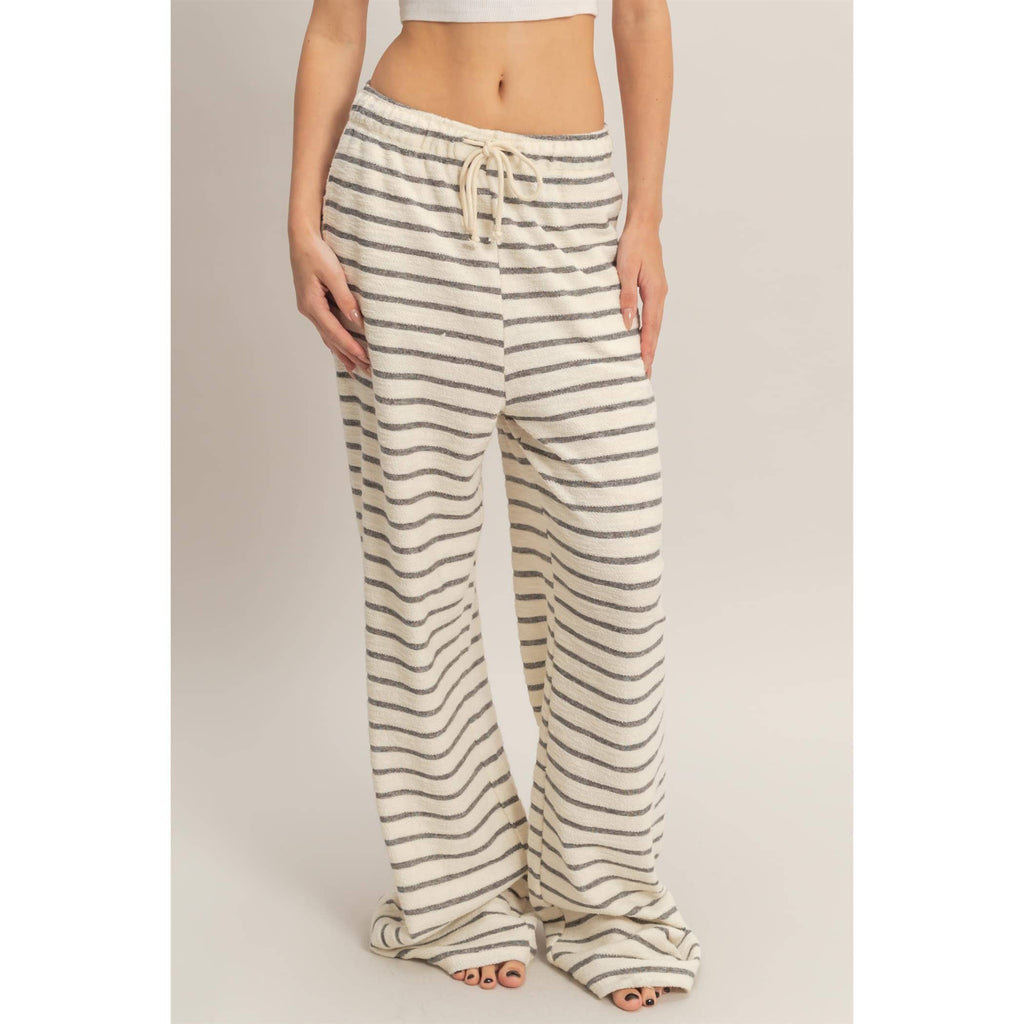 Striped Loop Terry Wide-Leg Pants: BLACK / S-M-L(2-2-2)