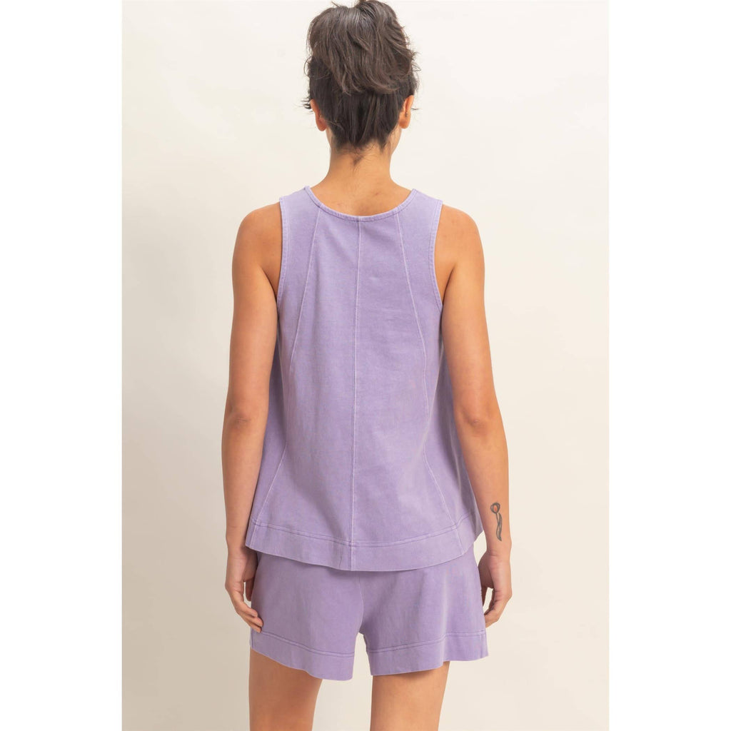Sleeveless Round Neck Top & Shorts Set: DUSTY PURPLE / S-M-L(2-2-2)