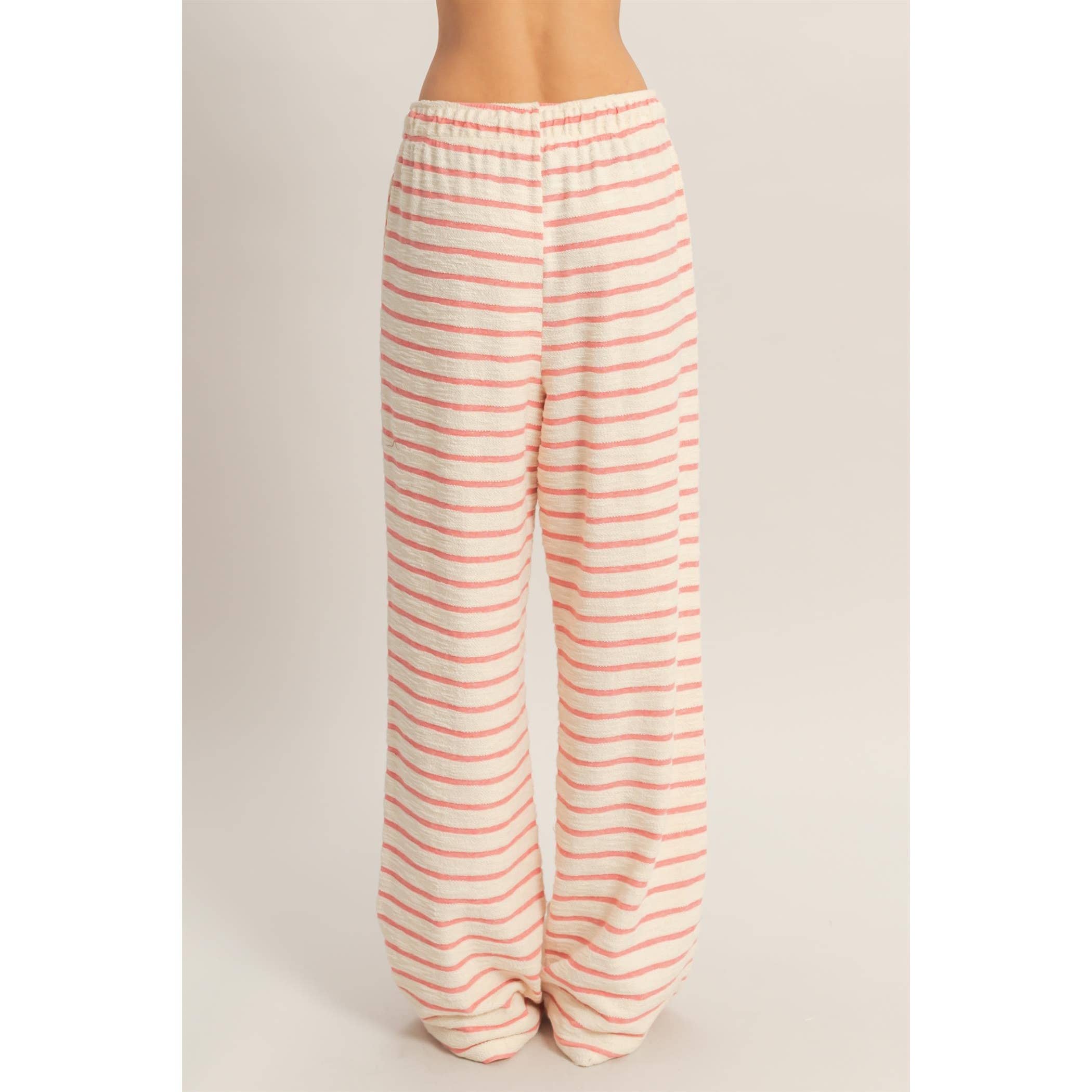 Striped Loop Terry Wide-Leg Pants: BLACK / S-M-L(2-2-2)