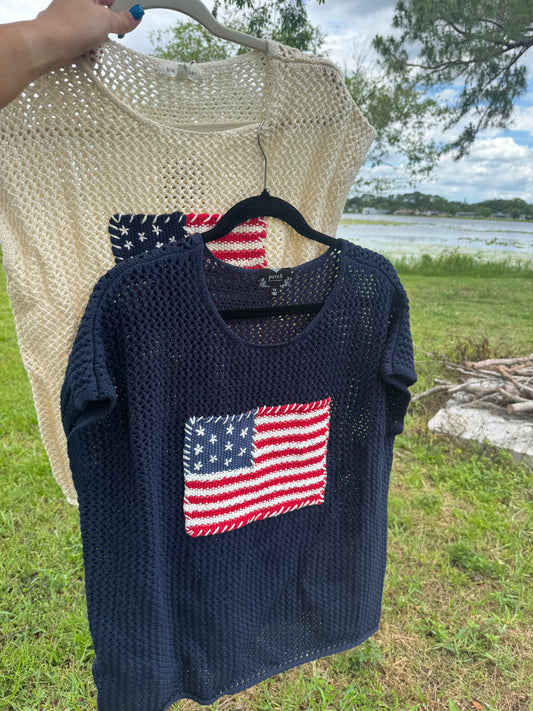 Curvy/Navy Flag Sweater
