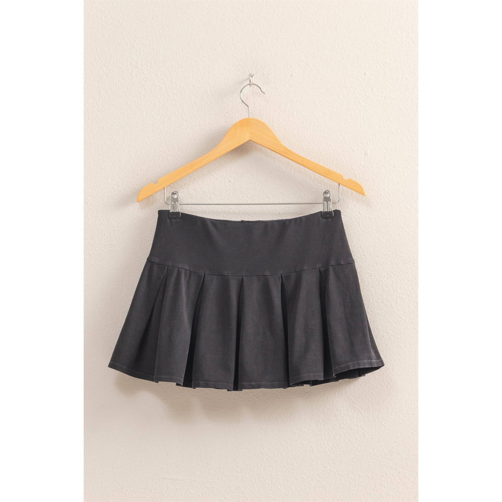 Mid Rise Pleated Mini Skort: DUSTY INDIGO / S-M-L(2-2-2)