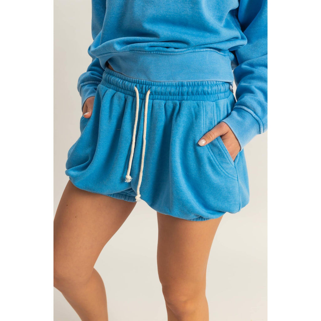 Drawstring Waist Bubbled Hem Shorts: CORAL / S-M-L(2-2-2)