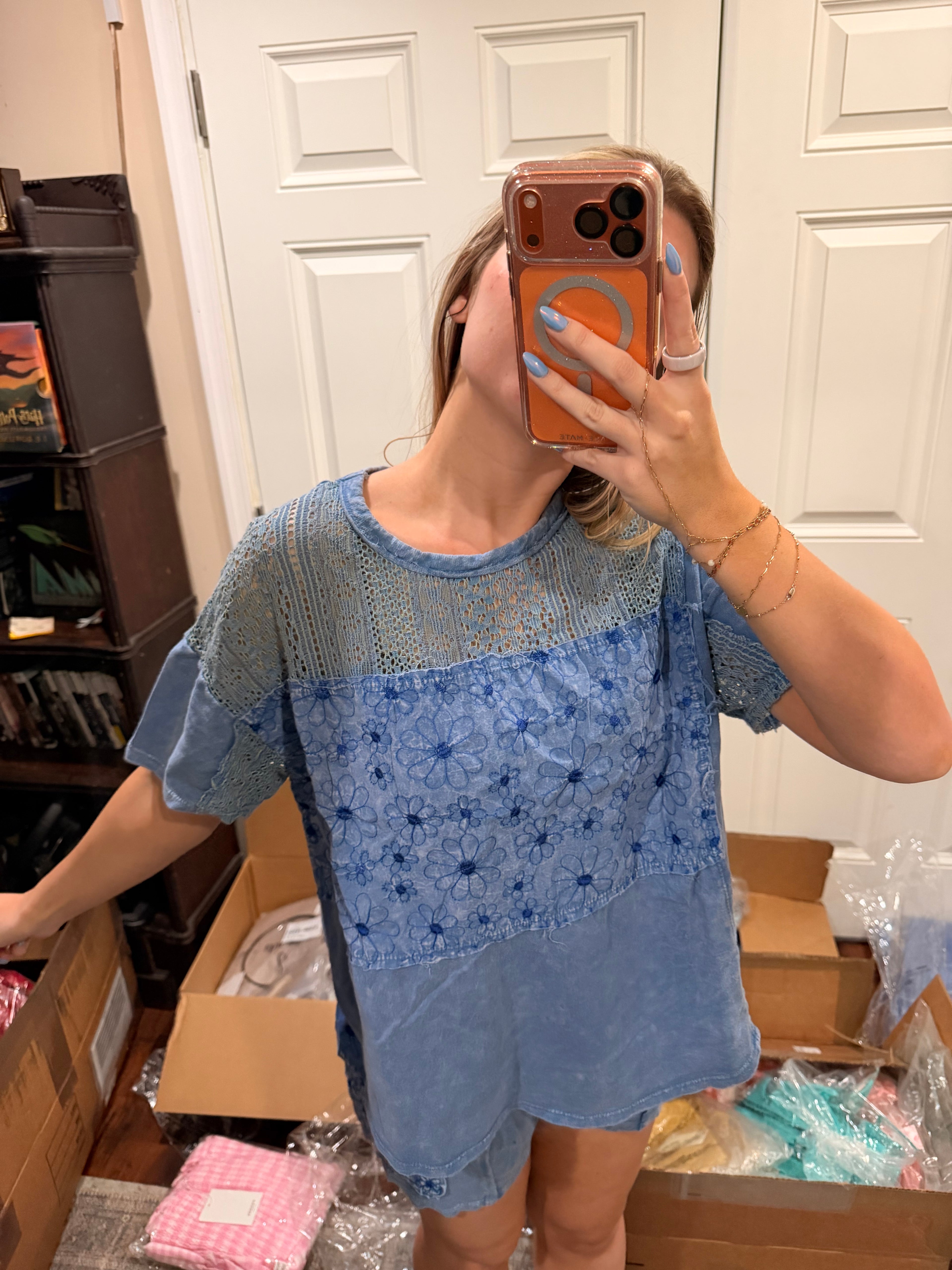 Blue Daisy Oversized Top