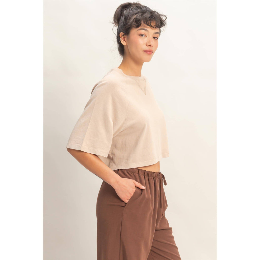 Mineral Washed Cropped Tee: NAVY / S-M-L(2-2-2)