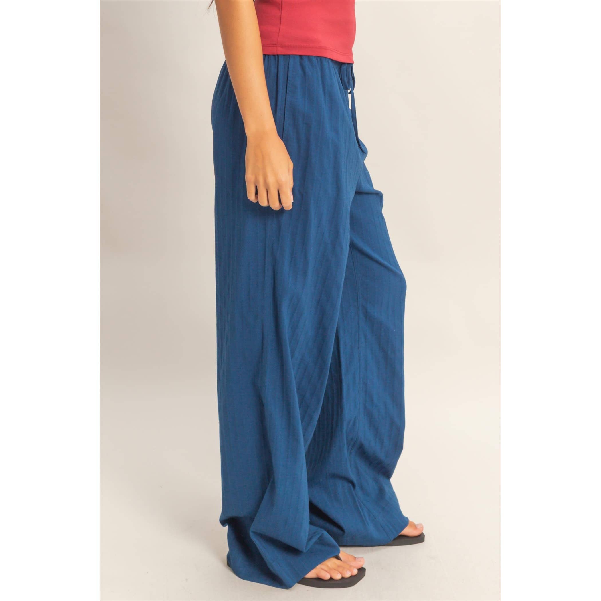 Pinstriped Jacquard Drawstring Pants: NAVY / S-M-L(2-2-2)