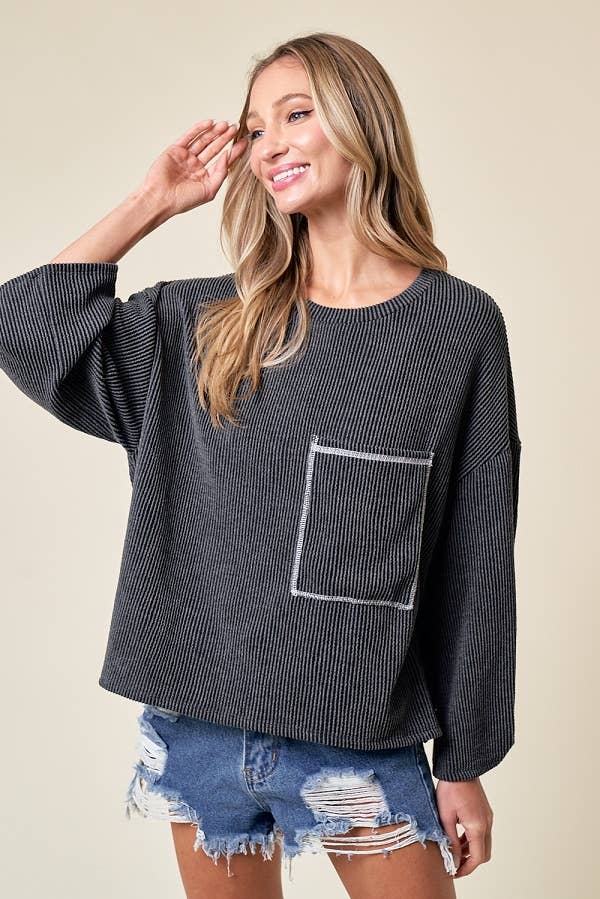 LMT4101-Celine Long Sleeve Top: LIGHT BLUE /
