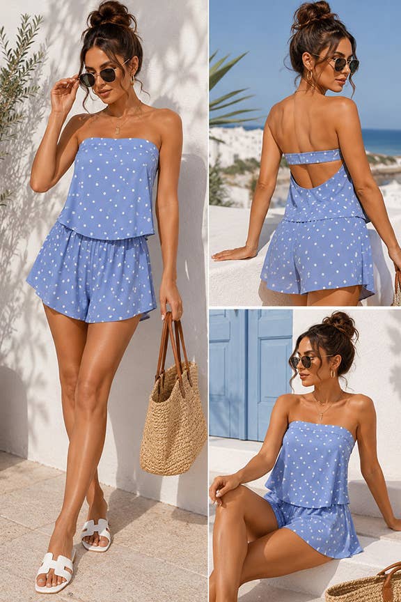 Polka Dot Open-Back Tank: Lt blue / M