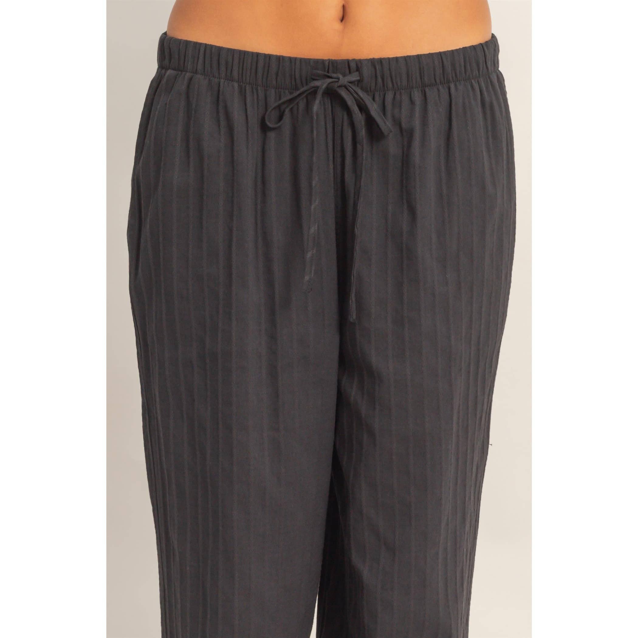 Pinstriped Jacquard Drawstring Pants: NAVY / S-M-L(2-2-2)