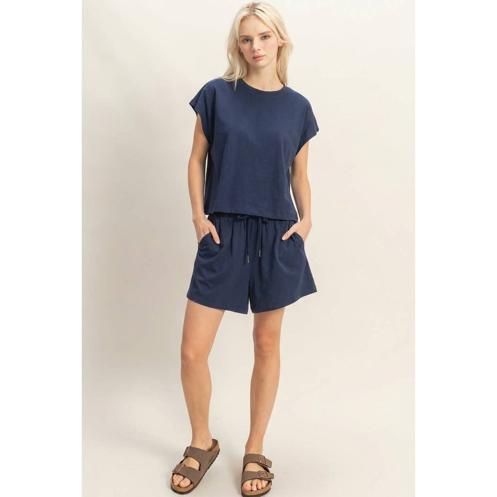 Cap Sleeve Boxy Top And Shorts Set: SAGE GREEN / S-M-L(2-2-2)