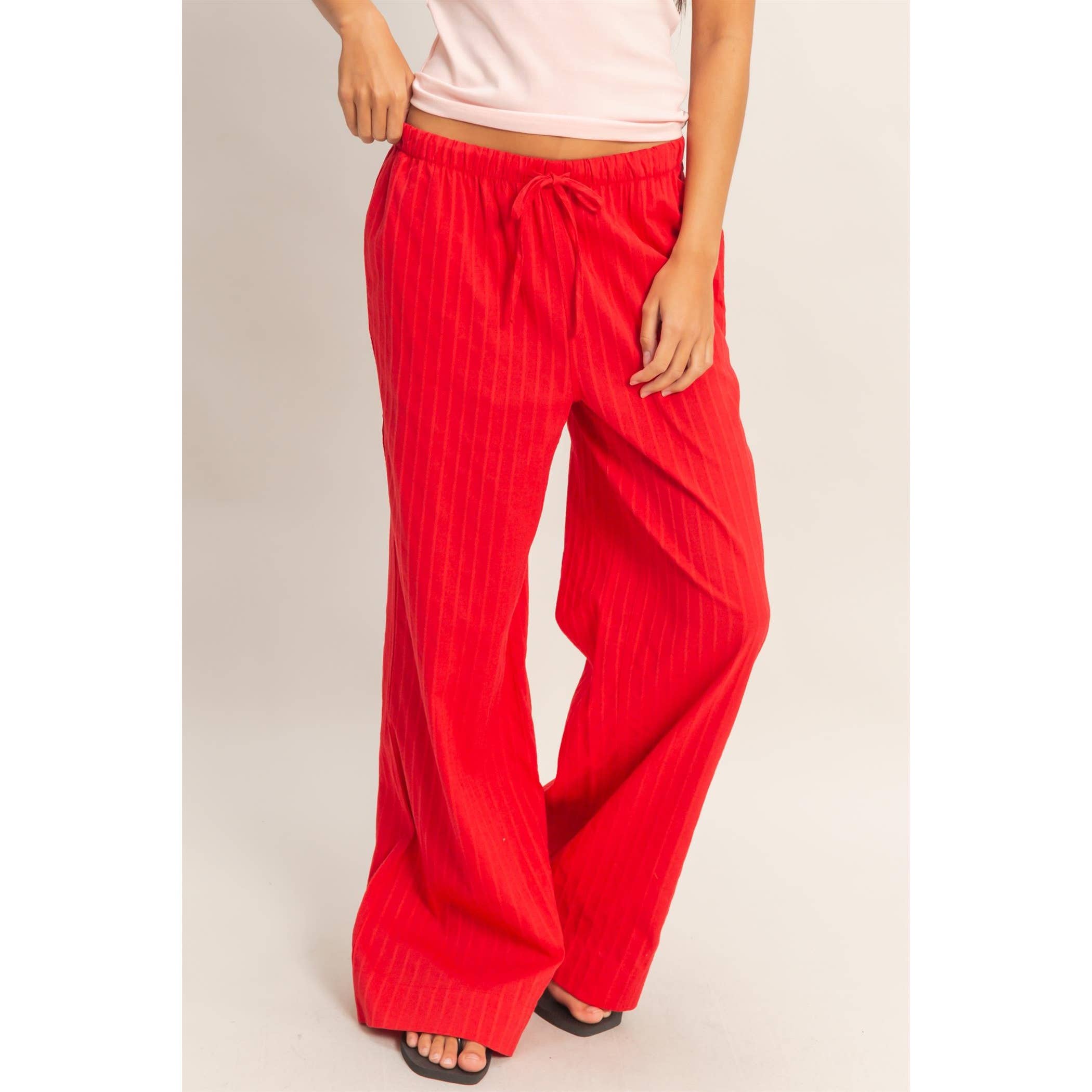 Pinstriped Jacquard Drawstring Pants: NAVY / S-M-L(2-2-2)