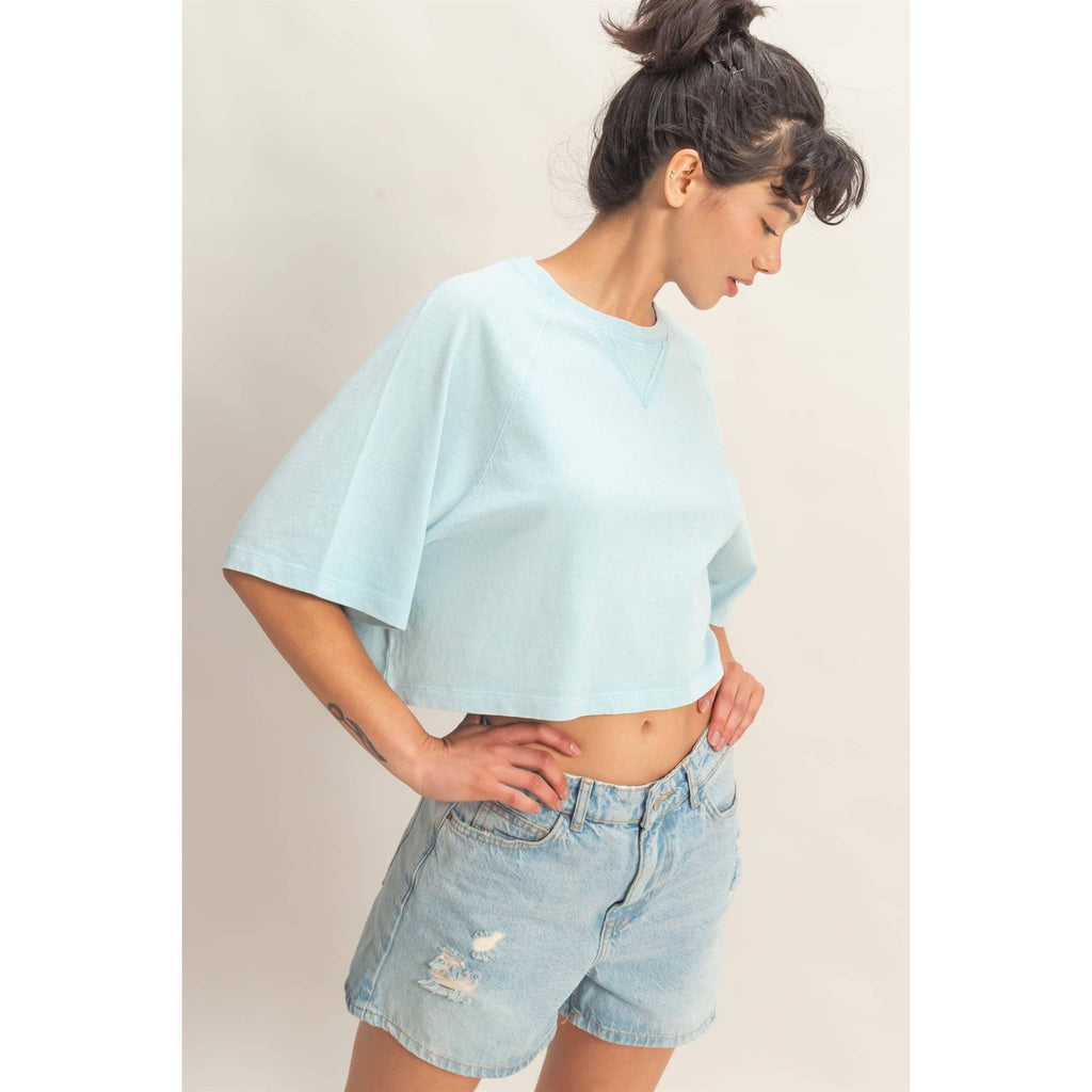 Mineral Washed Cropped Tee: NAVY / S-M-L(2-2-2)