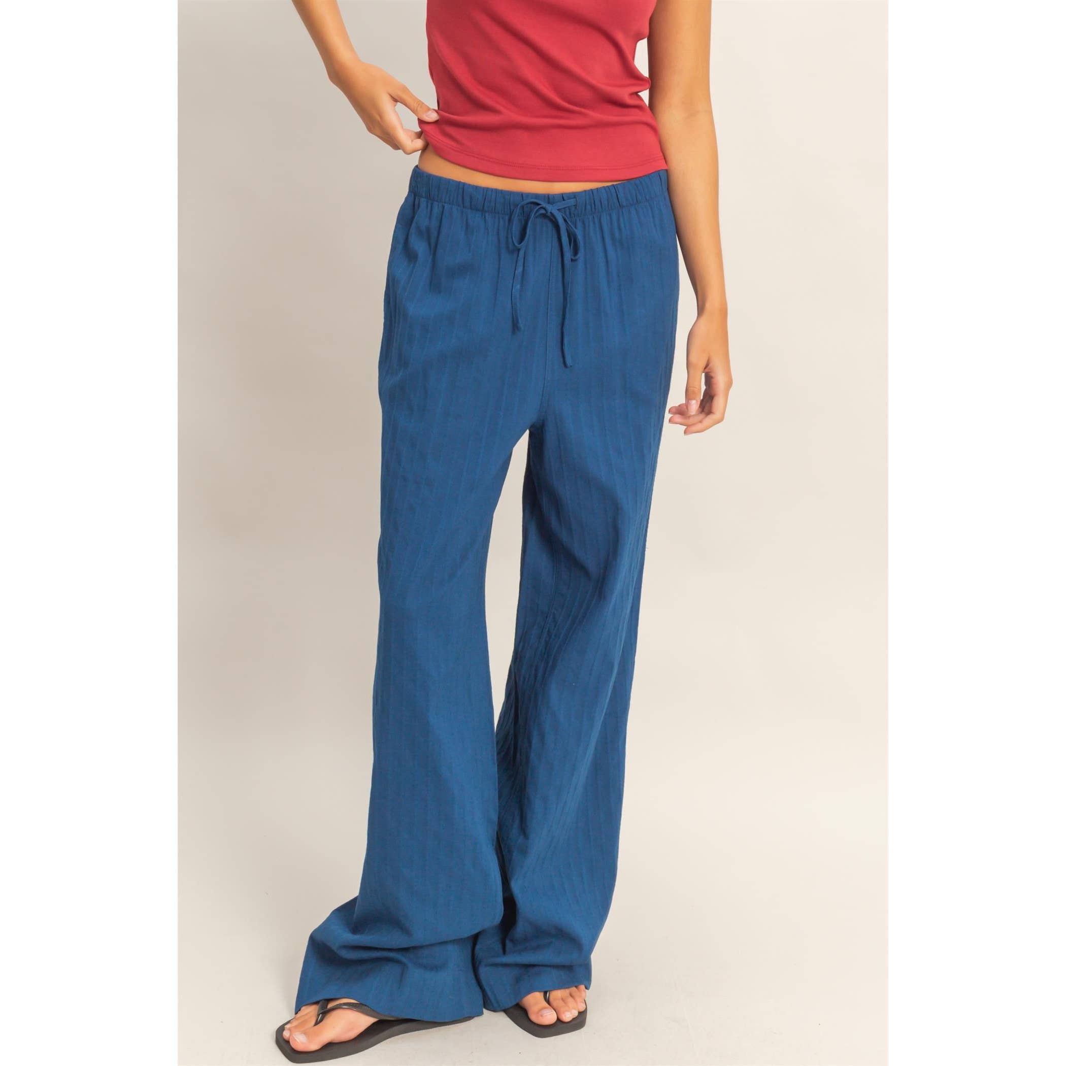 Pinstriped Jacquard Drawstring Pants: NAVY / S-M-L(2-2-2)