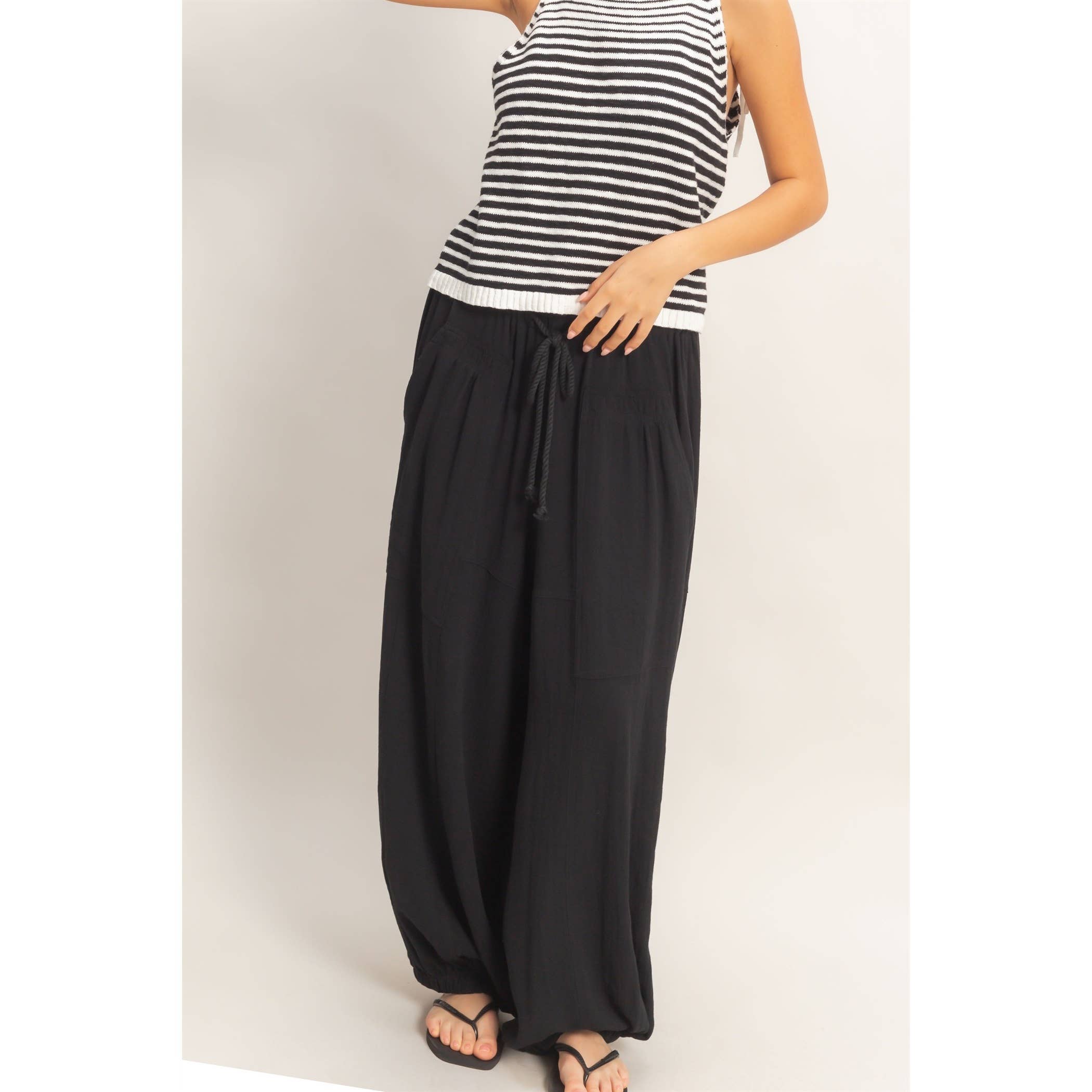 Elastic Hem Drawstring Pants: DUSTY SAGE / S-M-L(2-2-2)