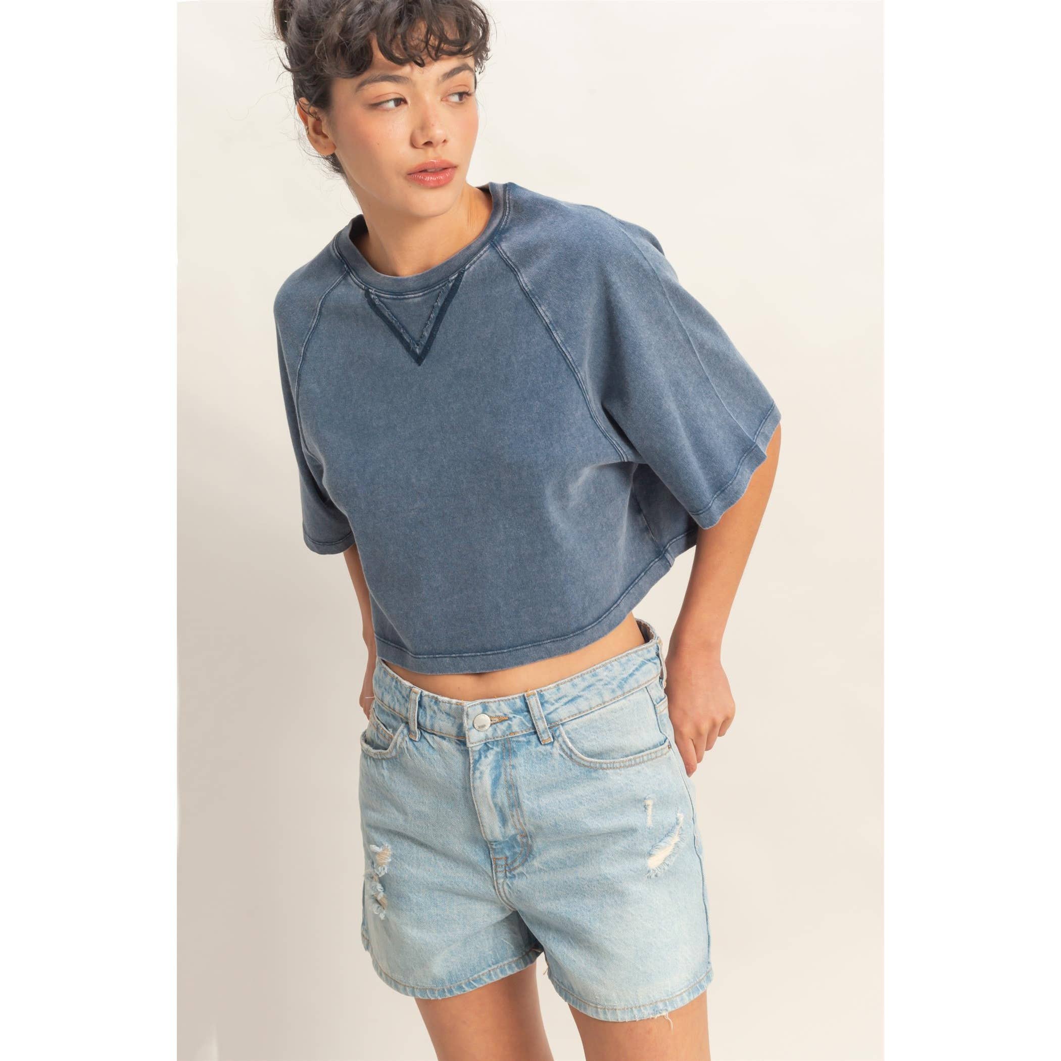 Mineral Washed Cropped Tee: NAVY / S-M-L(2-2-2)
