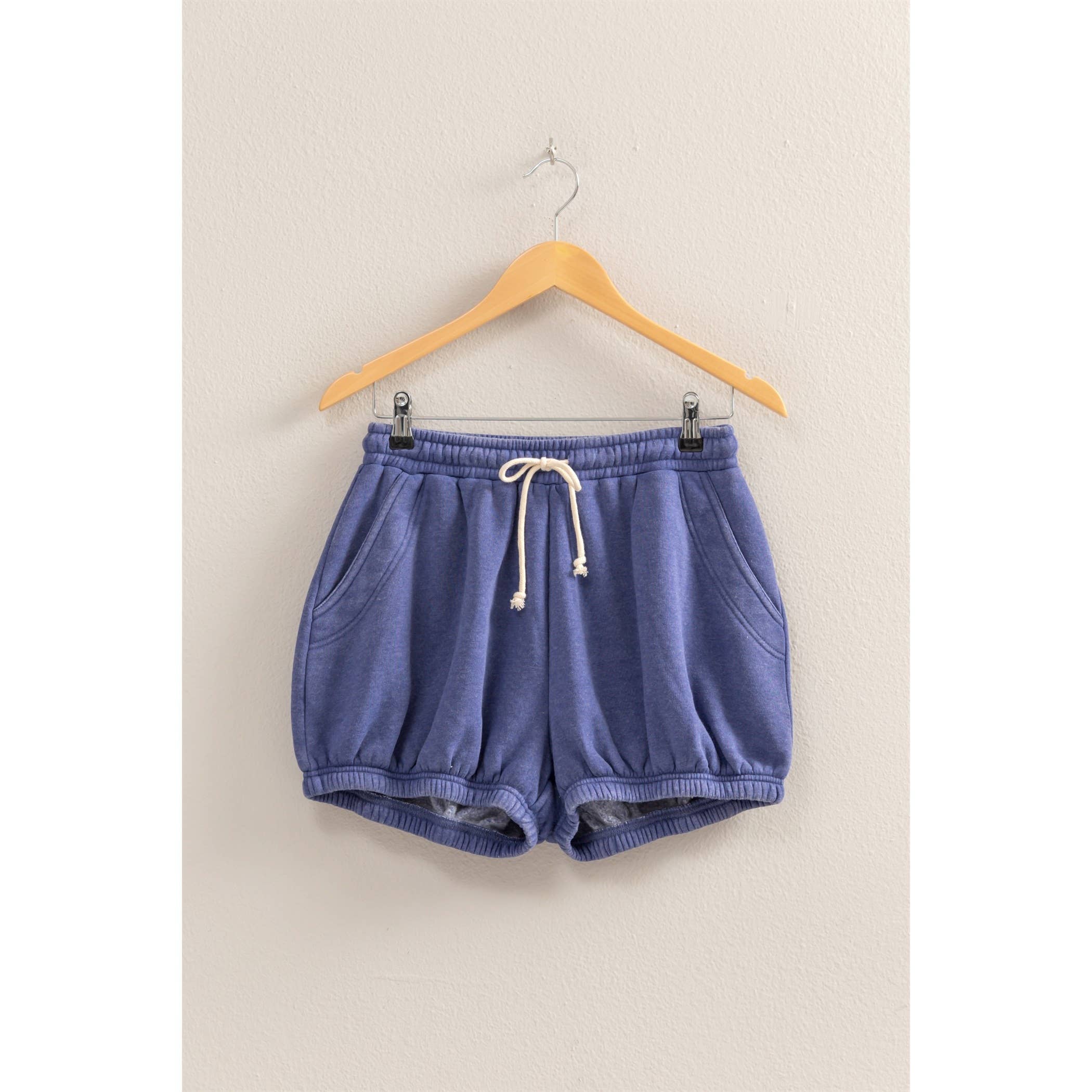 Drawstring Waist Bubbled Hem Shorts: TURQUOISE / S-M-L(2-2-2)