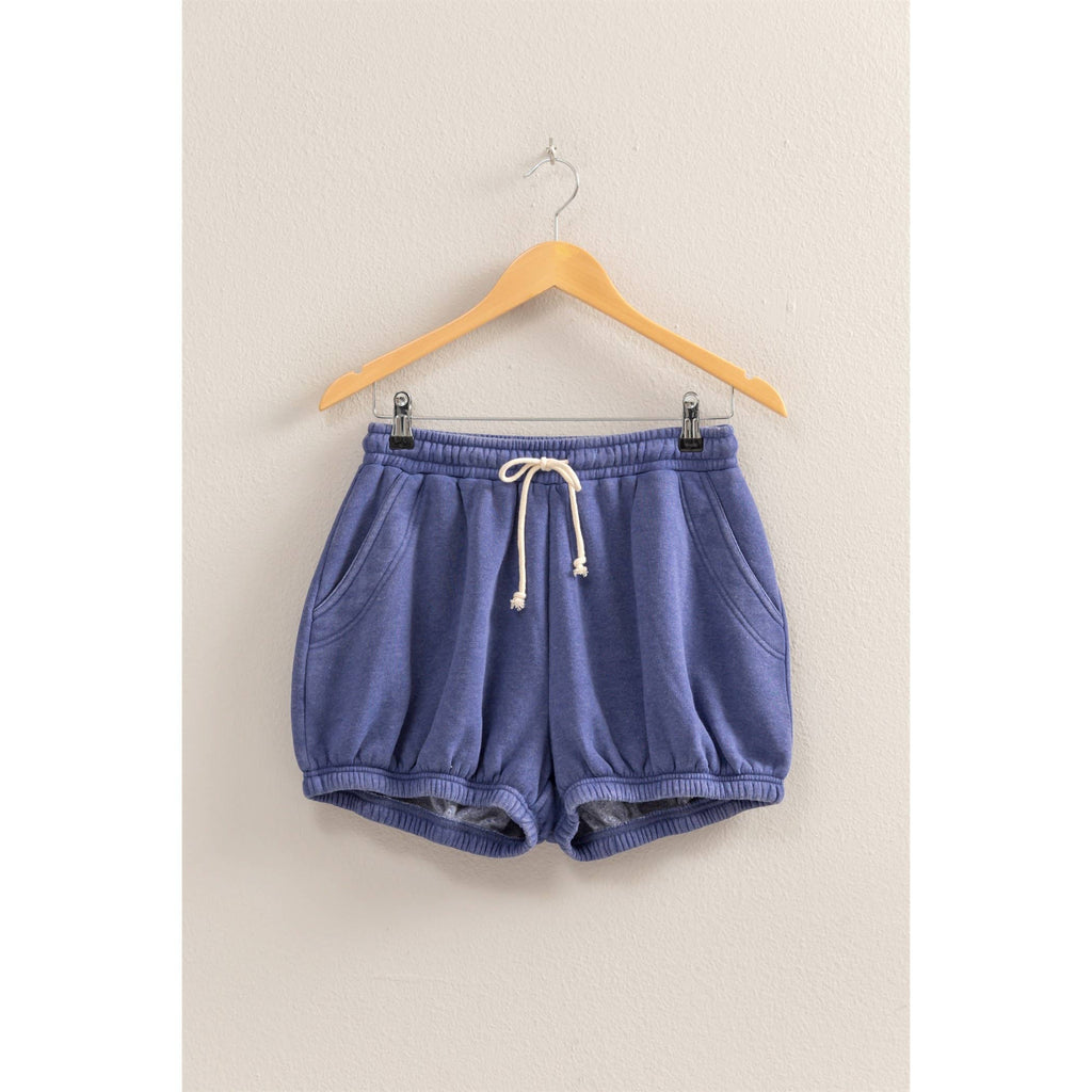 Drawstring Waist Bubbled Hem Shorts: SAGE GREEN / S-M-L(2-2-2)