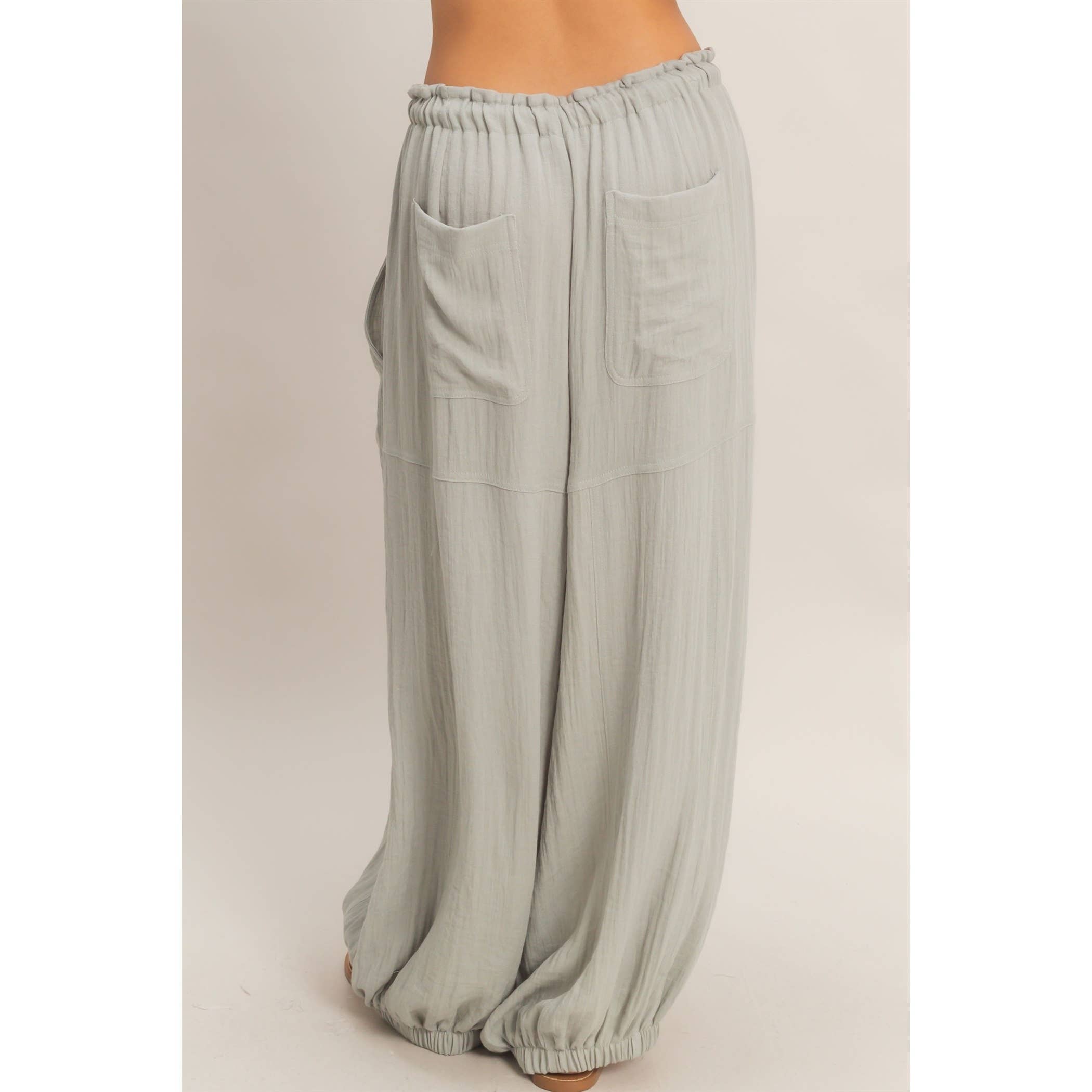 Elastic Hem Drawstring Pants: DUSTY SAGE / S-M-L(2-2-2)