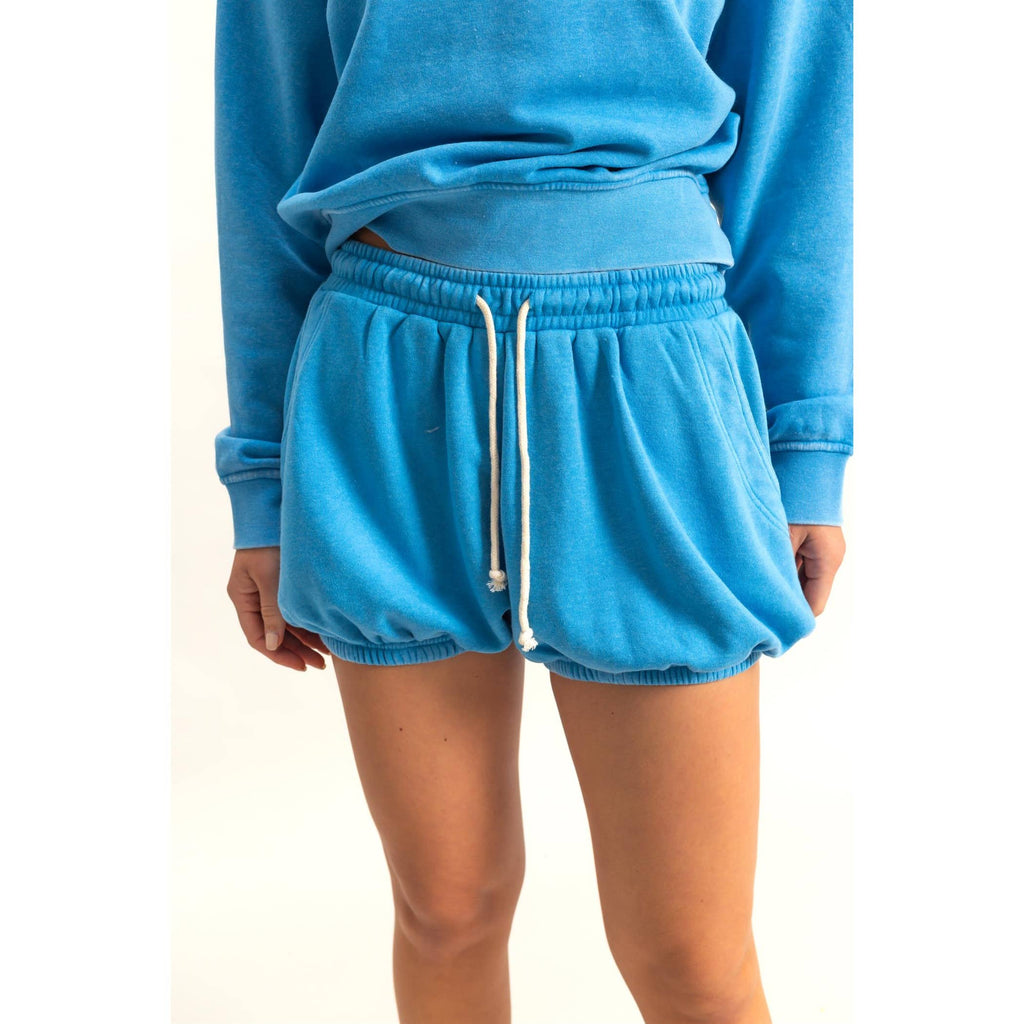 Drawstring Waist Bubbled Hem Shorts: CORAL / S-M-L(2-2-2)