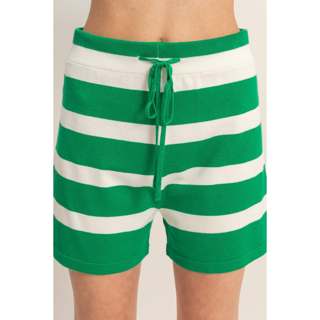 V-Neck Top & Striped Shorts Set: BLUE / S-M-L(2-2-2)