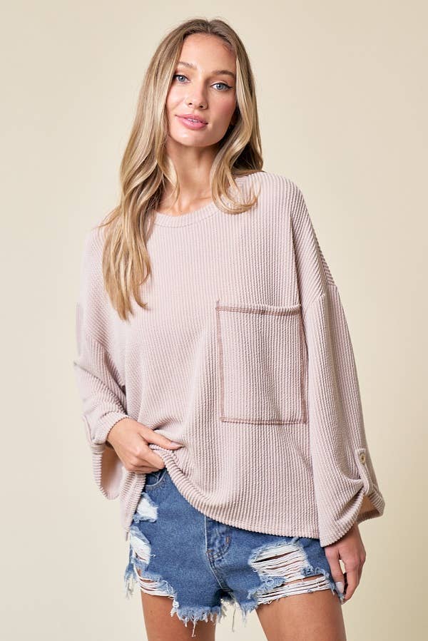 LMT4101-Celine Long Sleeve Top: LIGHT BLUE /