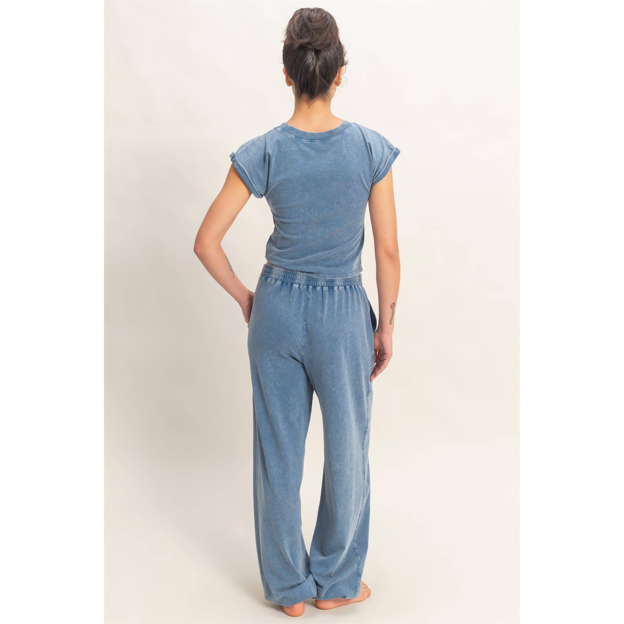 Rolled Sleeve Wrap-Front Crop Top And Jogger Set: SAGE GREEN / S-M-L(2-2-2)