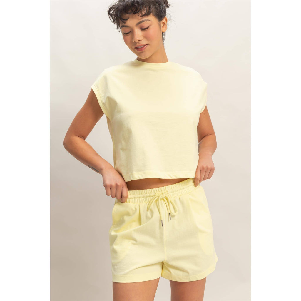 Cap Sleeve Boxy Top And Shorts Set: SAGE GREEN / S-M-L(2-2-2)